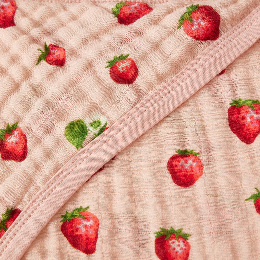Milkbarn Strawberry Organic Hooded Swaddle Blanket | Playroom Avenue
