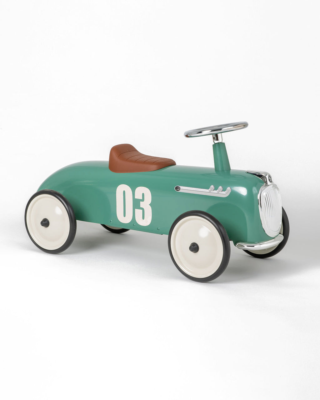 Green bagger roadster ride-on toy car with number 03 on white background