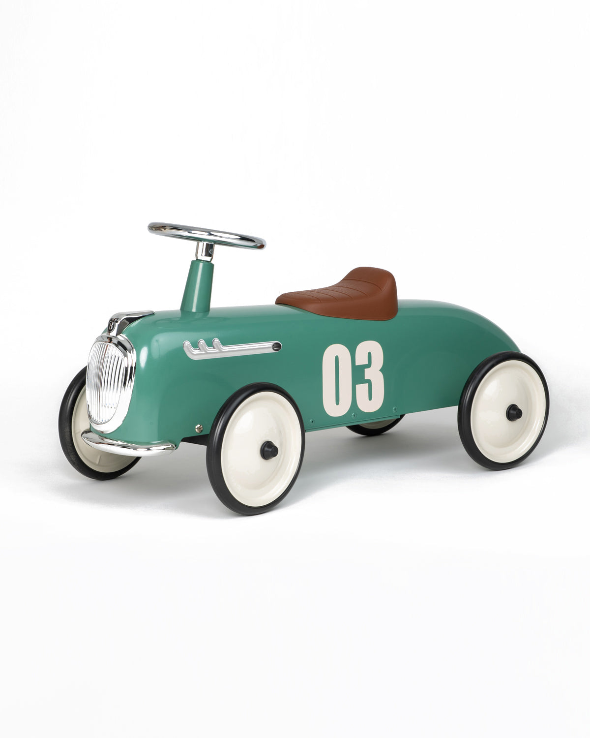 Green baghera roadster ride-on toy car with number 03 on a white background