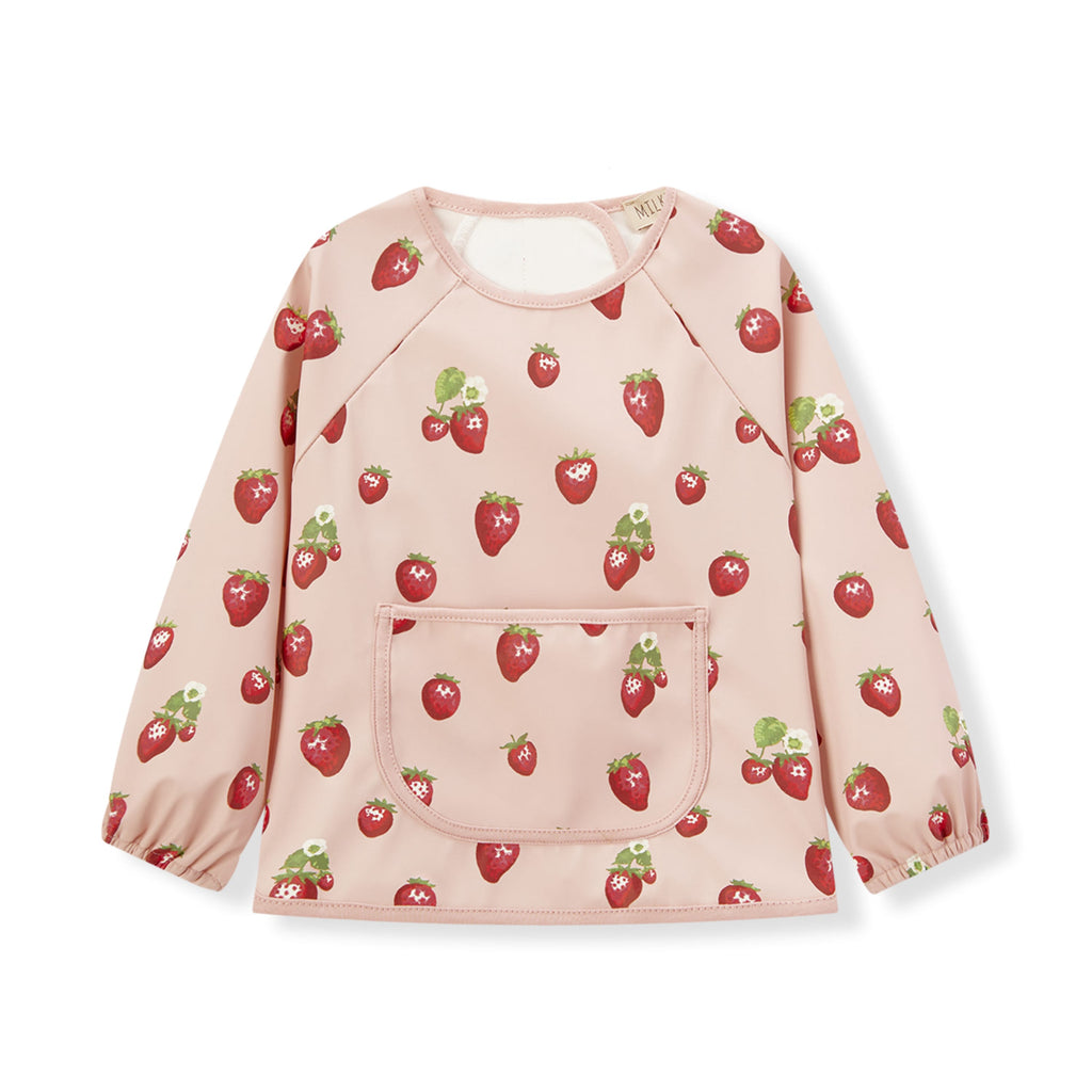 Milkbarn Strawberry Long Sleeve Pocket Bib | Playroom Avenue
