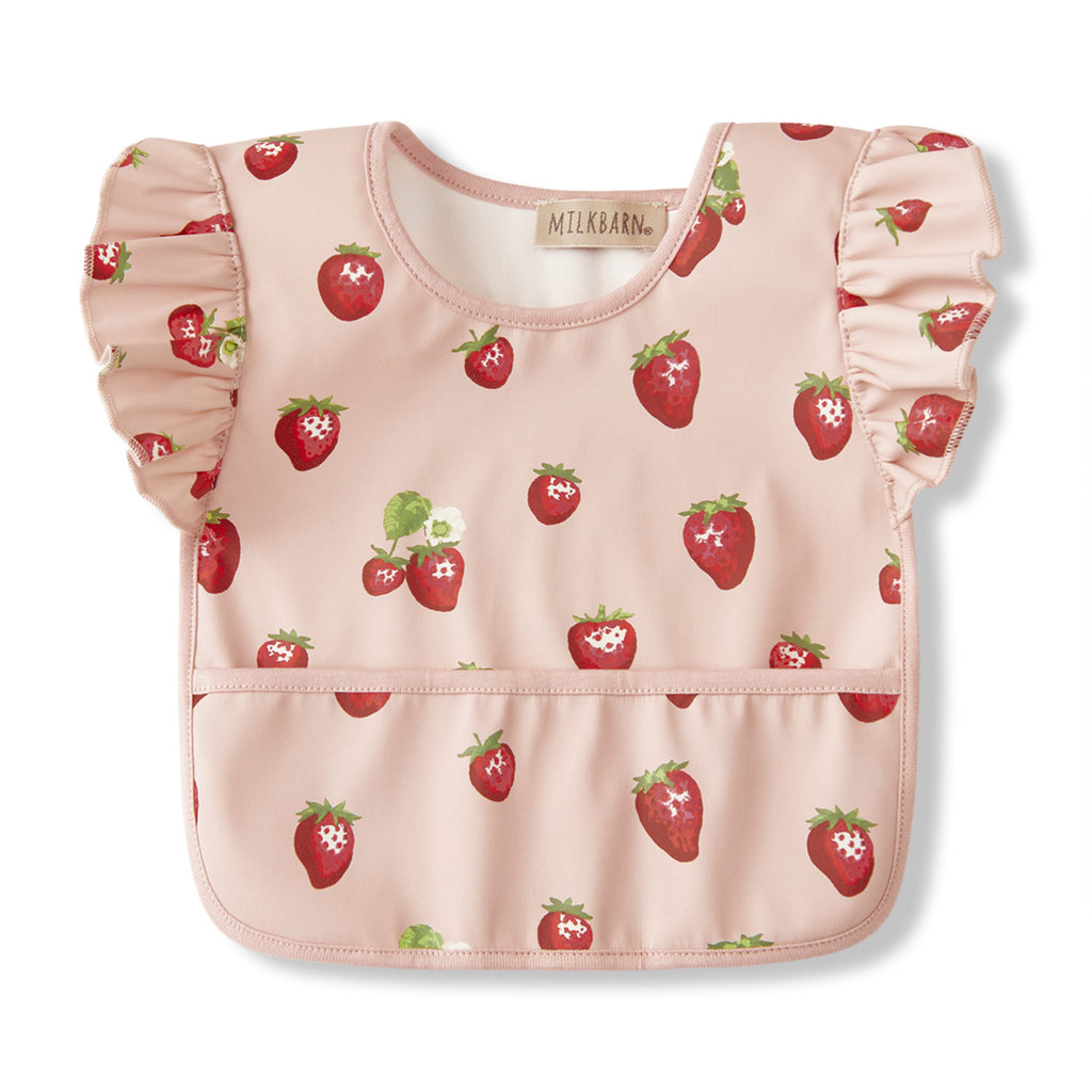 Milkbarn Strawberry Ruffle Pocket Bib | Playroom Avenue