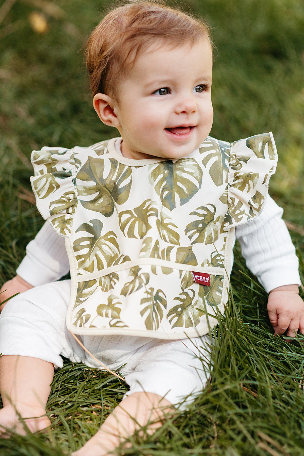Milkbarn Strawberry Ruffle Pocket Bib | Playroom Avenue
