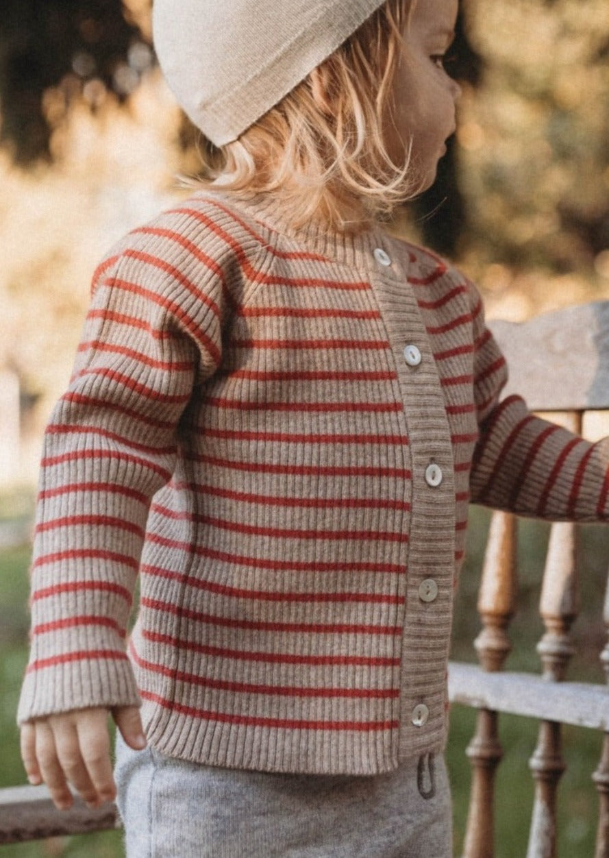 La Petit Lapin Cashmere Cardigan | Red/Beige | Playroom Avenue