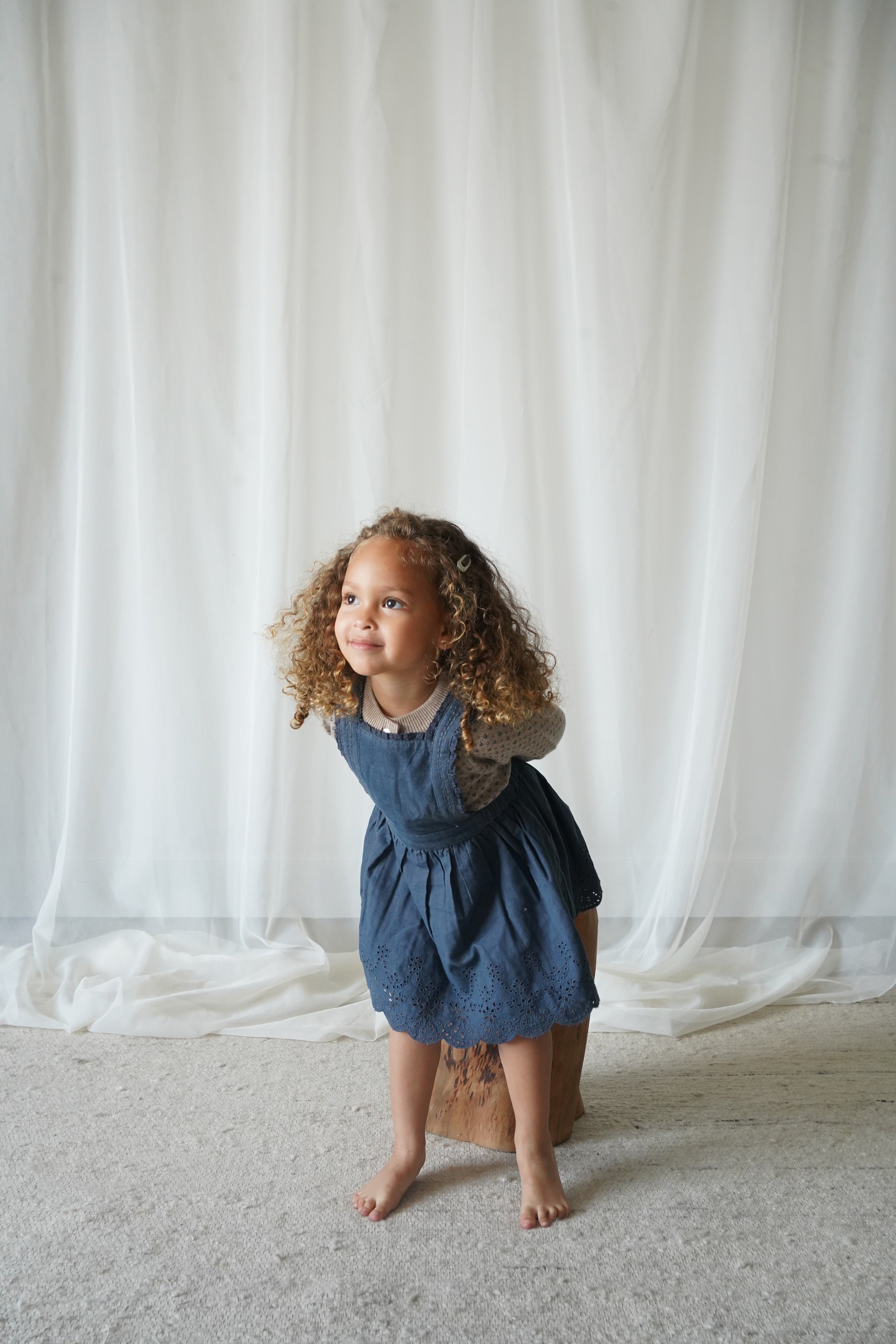 La Petit Lapin Elea | Corduroy Cotton Anglaise Dress | Vintage Blue | Playroom Avenue