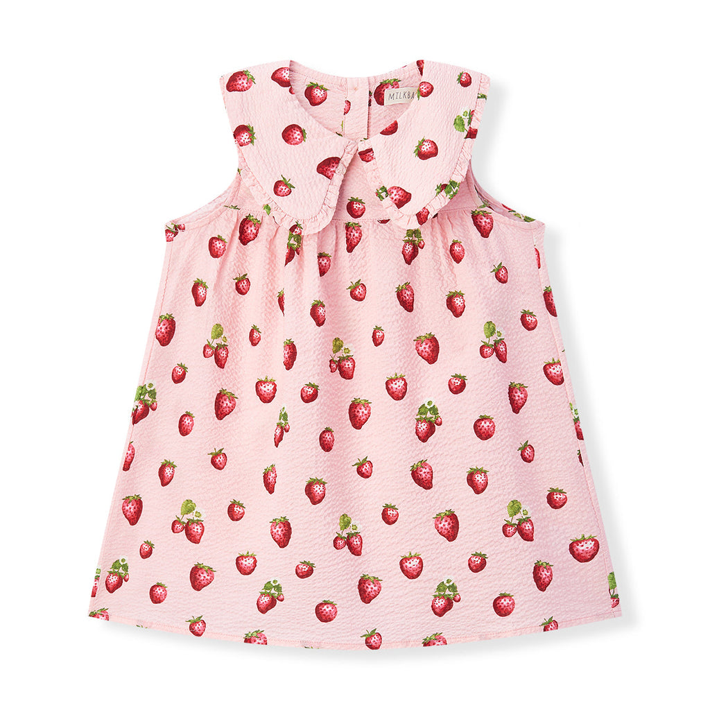 Milkbarn Strawberry Ruffle Collar Dress | Playroom Avenue
