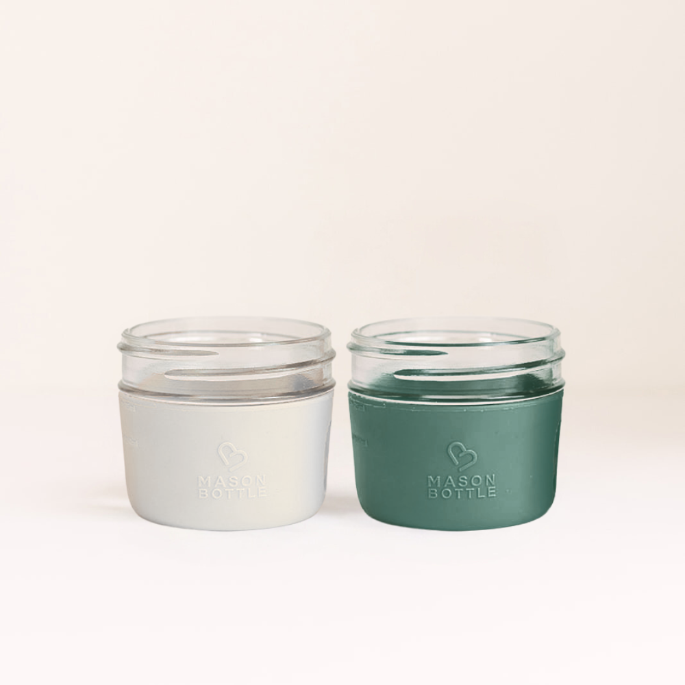 Mason Bottle Silicone Sleeve, 2 Pack Palmetto and Oyster 4 ounce | Playroom Avenue