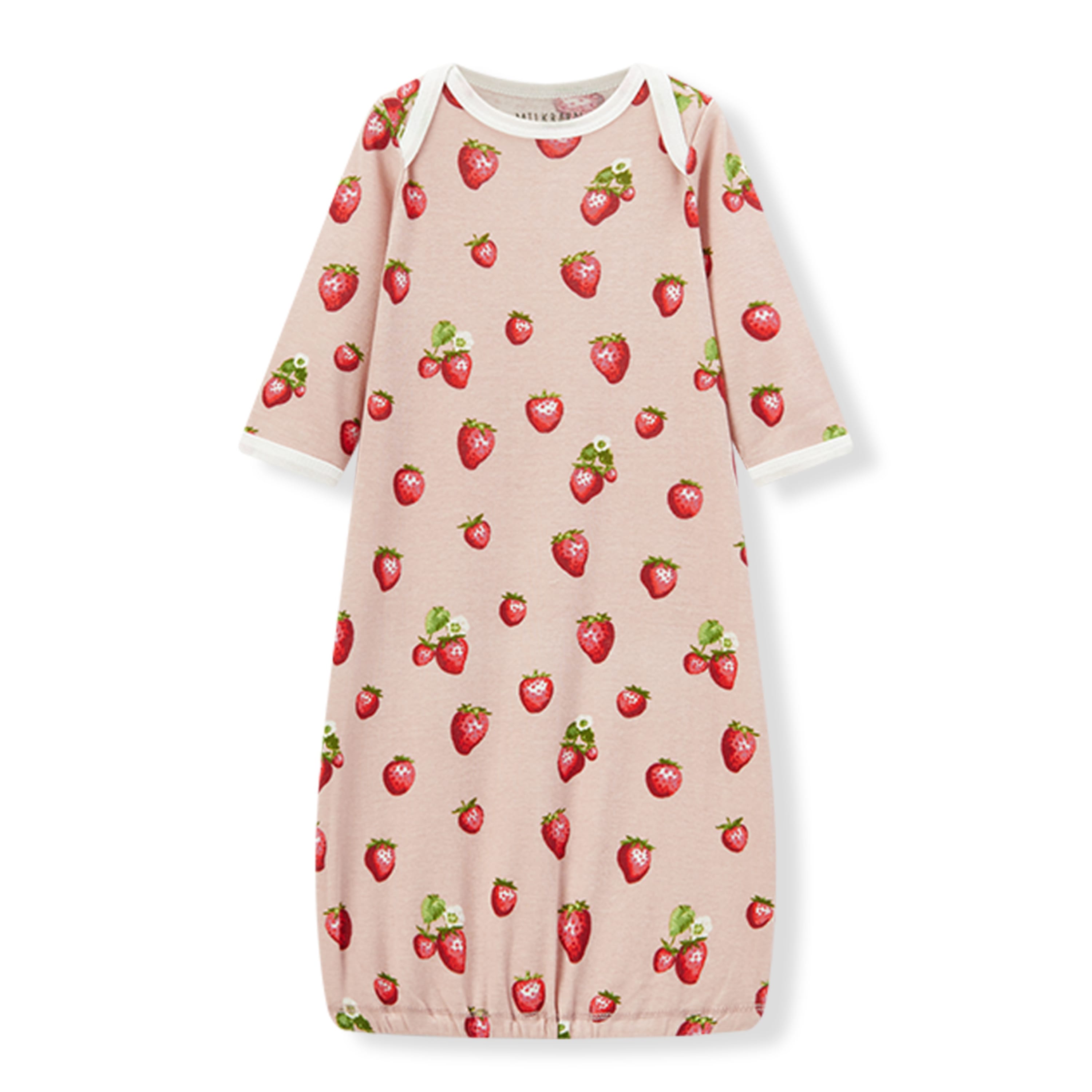 Milkbarn Strawberry Organic Cotton Newborn Gown & Hat Set | Playroom Avenue
