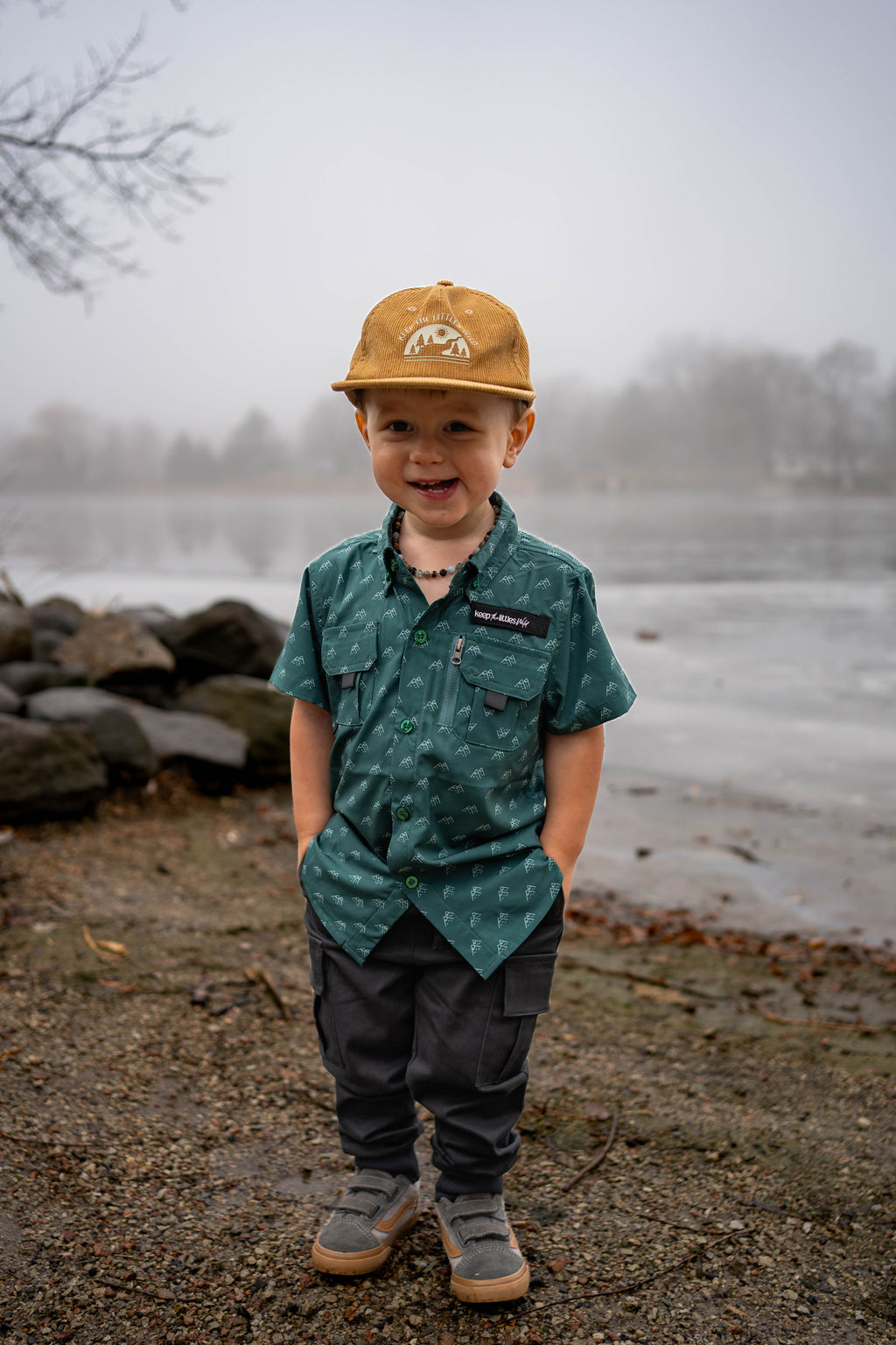 Keep the Littles Wild 2026 Fishing shirt button up- green mountain | Playroom Avenue