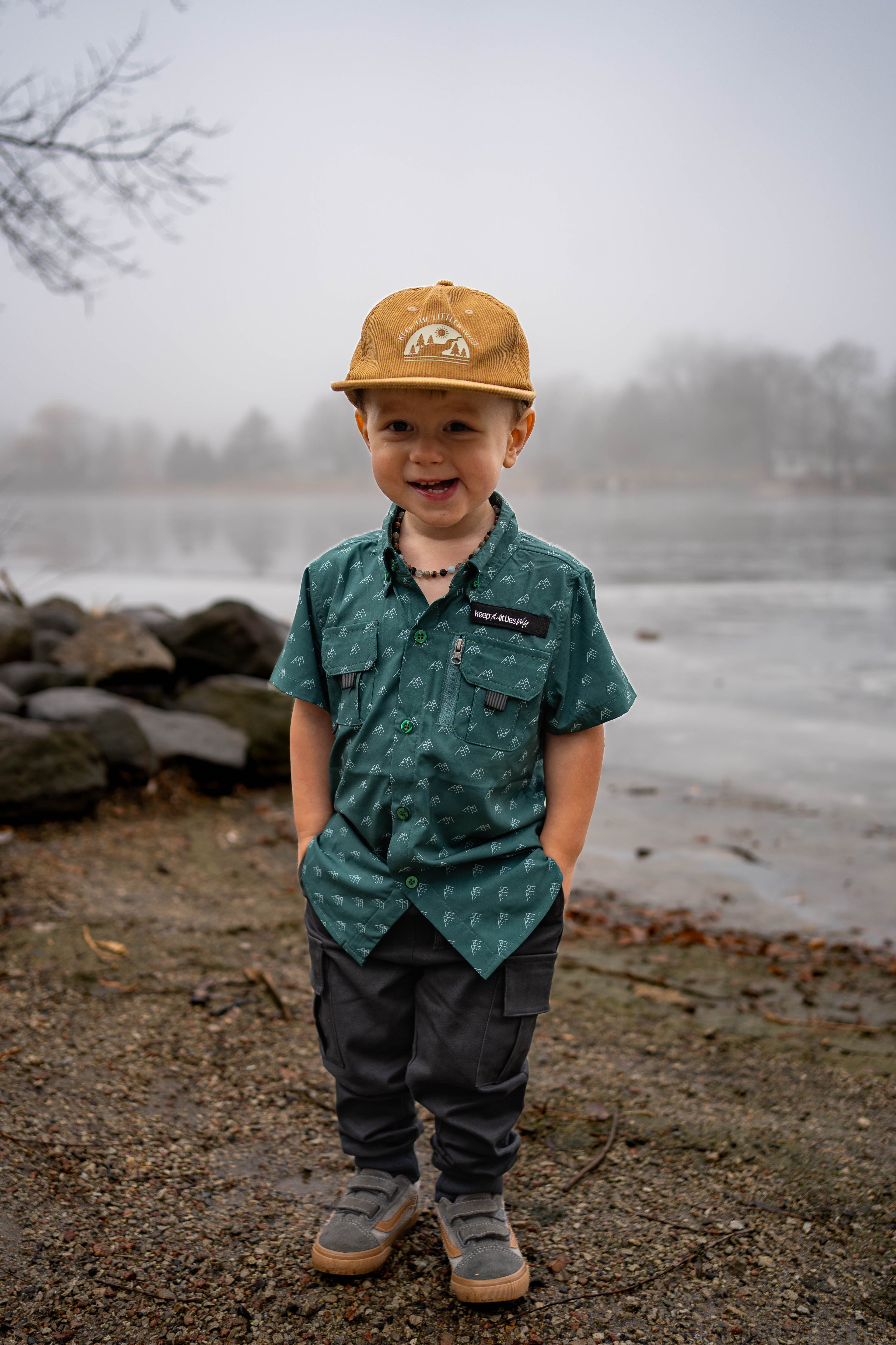 Keep the Littles Wild 2026 Fishing shirt button up- green mountain | Playroom Avenue