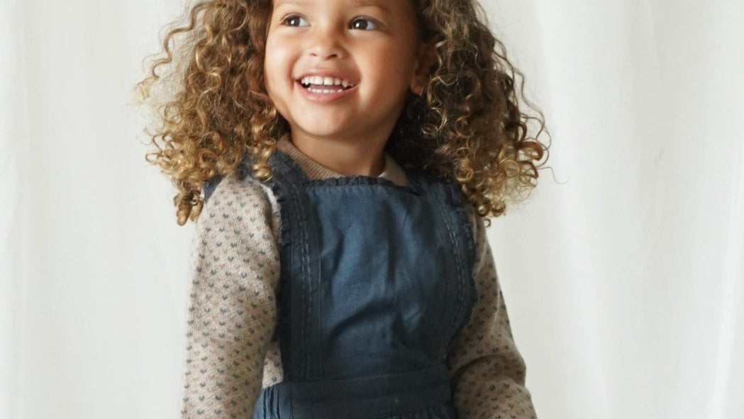 La Petit Lapin Elea | Corduroy Cotton Anglaise Dress | Vintage Blue | Playroom Avenue