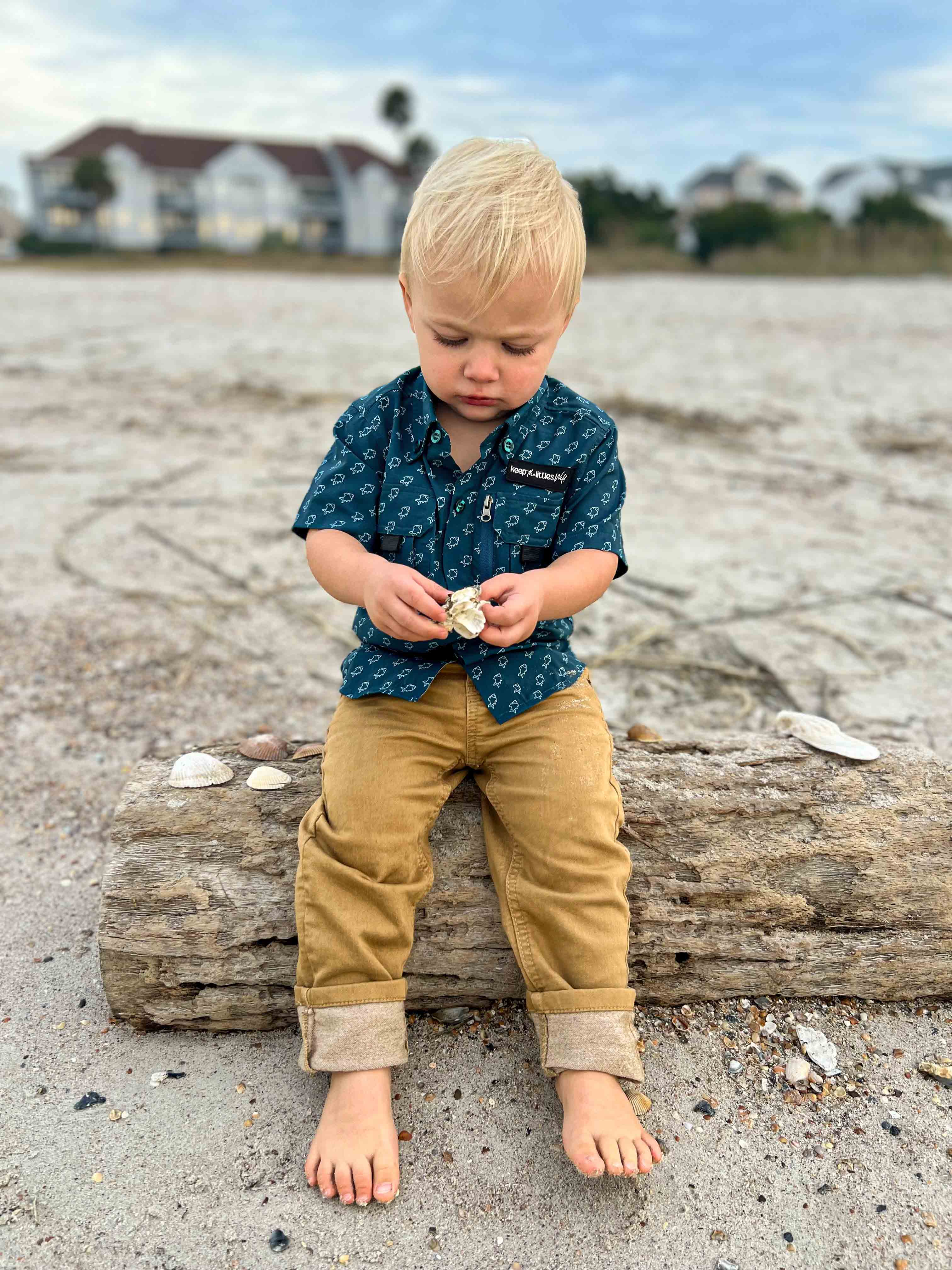 Keep the Littles Wild Fishing shirt button up- blue fish | Playroom Avenue