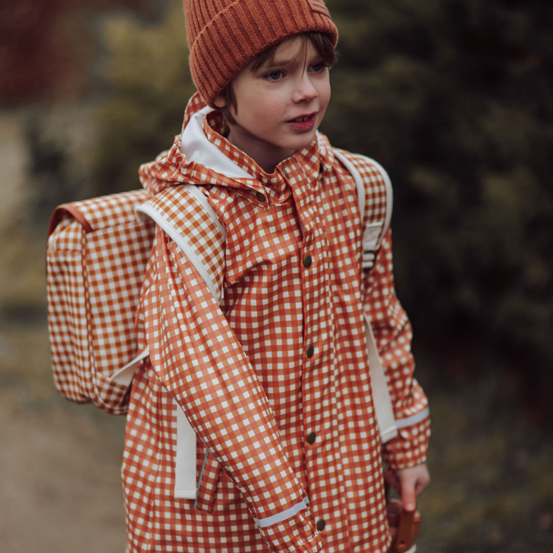 GRECH & CO. Fishtail Rain Jacket | Sienna Gingham | Playroom Avenue
