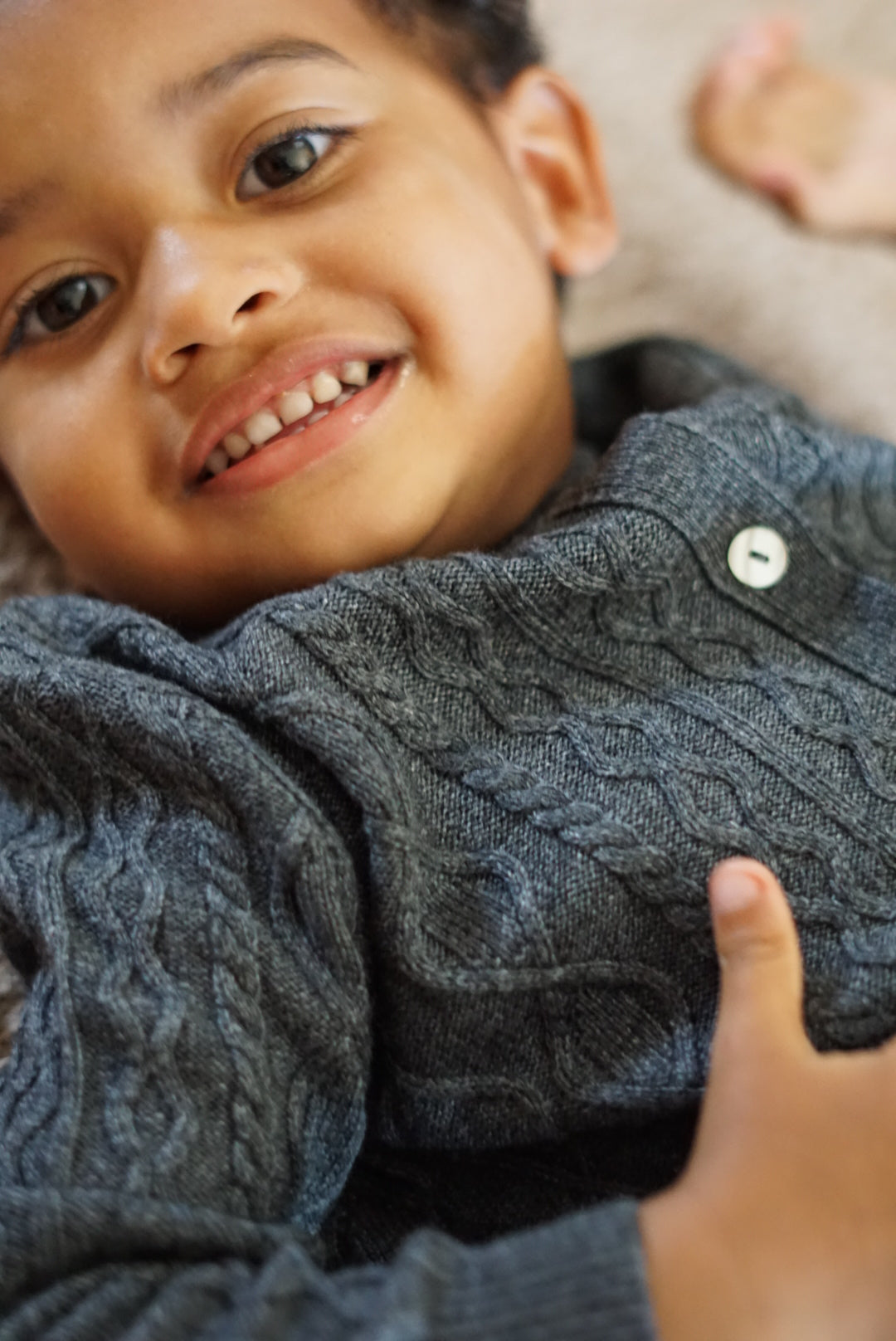 La Petit Lapin Cashmere & Merino Wool Cable Knit Cardigan | Dark Gray Melange | Playroom Avenue