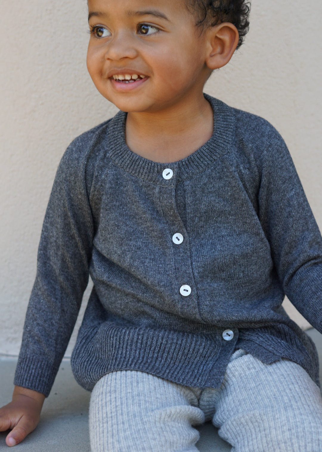 La Petit Lapin Cashmere & Merino Wool Knit Cardigan | Dark Gray Melange | Playroom Avenue