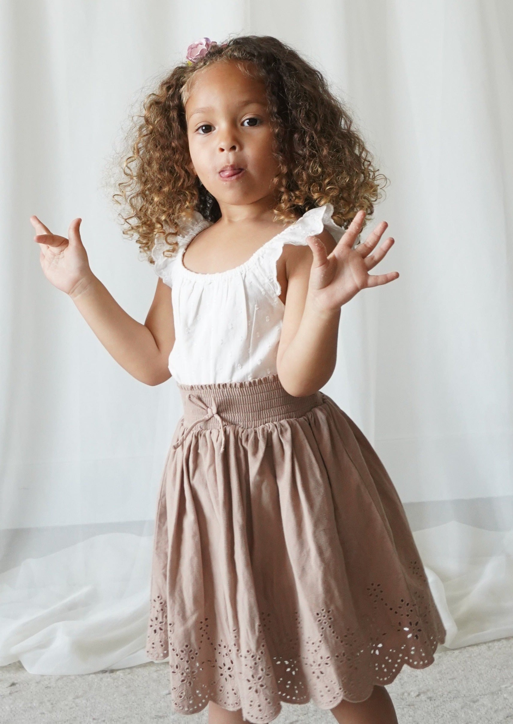 La Petit Lapin Calliope | Swiss Dot Embroidered Romper | Antique Ivory | Playroom Avenue