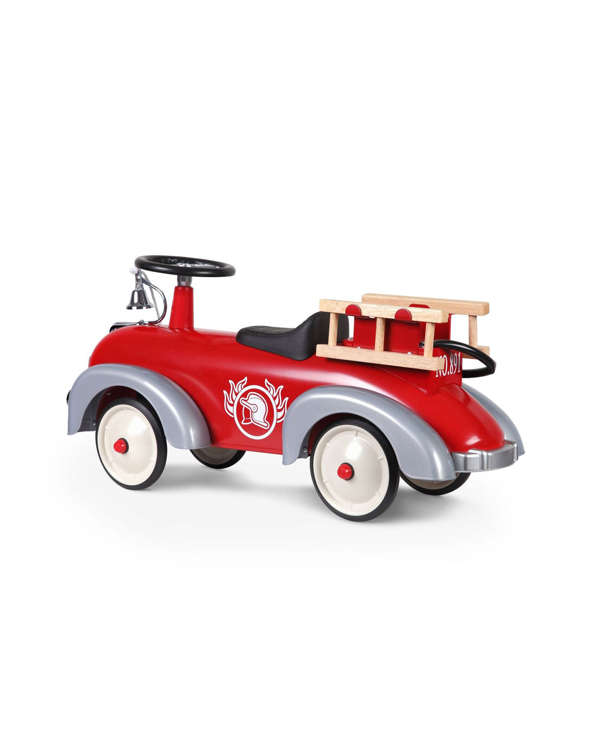 Red baghera ride-on toy fire truck with a ladder on a white background