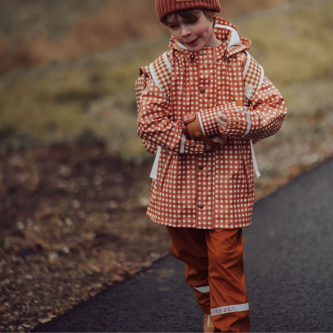 GRECH & CO. Fishtail Rain Jacket | Sienna Gingham | Playroom Avenue