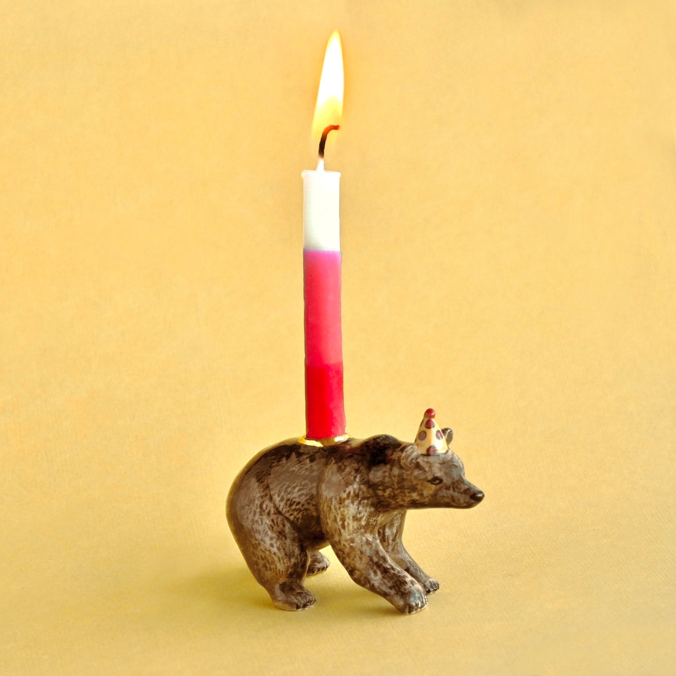 Camp Hollow Bear Cake Topper | Porcelain Party Animal | Candle Holder