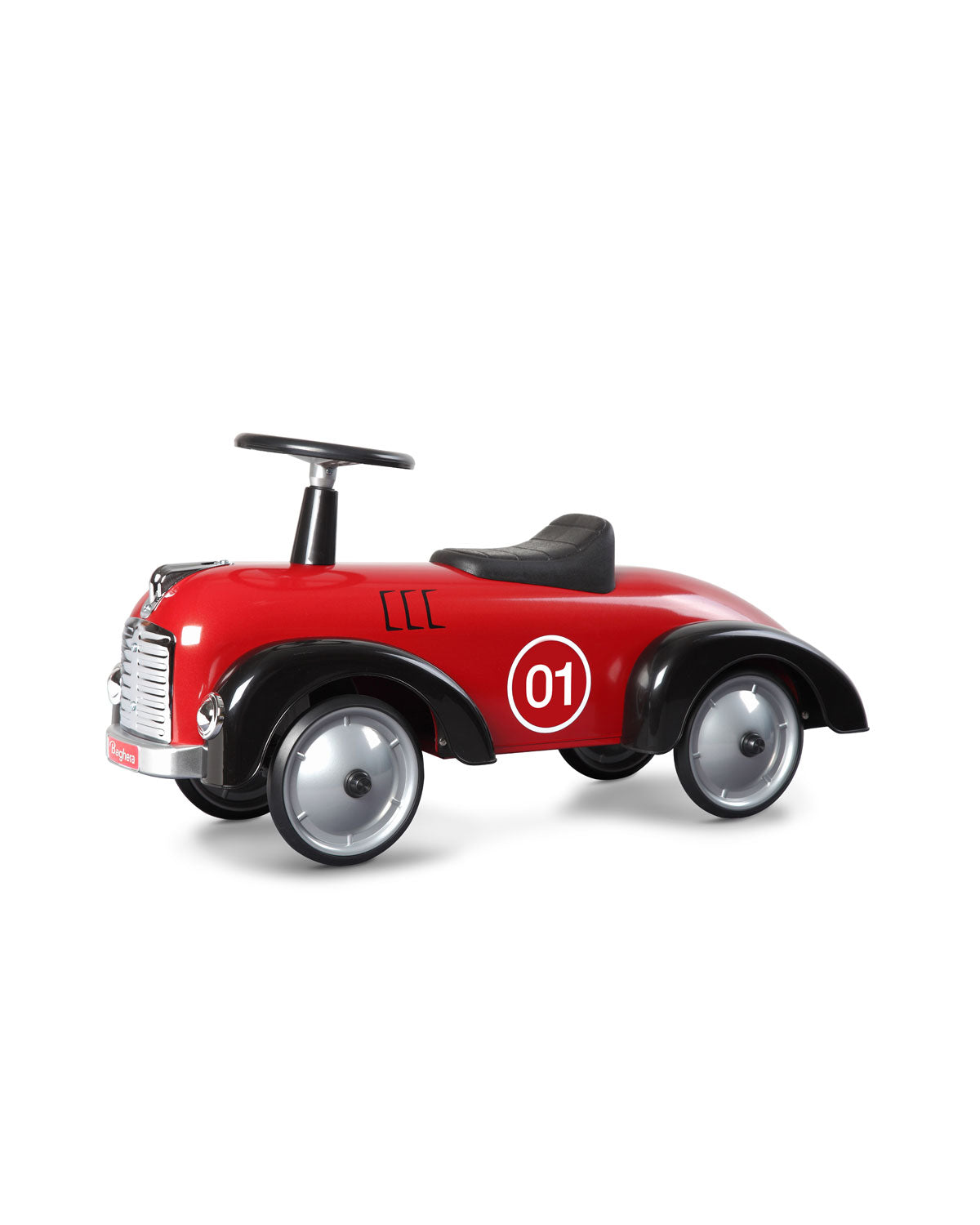 Red baghera ride-on toy car with black accents on a white background