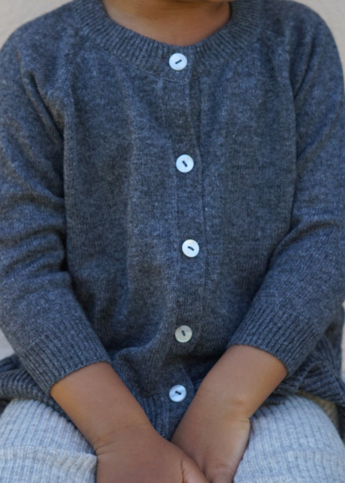 La Petit Lapin Cashmere & Merino Wool Knit Cardigan | Dark Gray Melange | Playroom Avenue