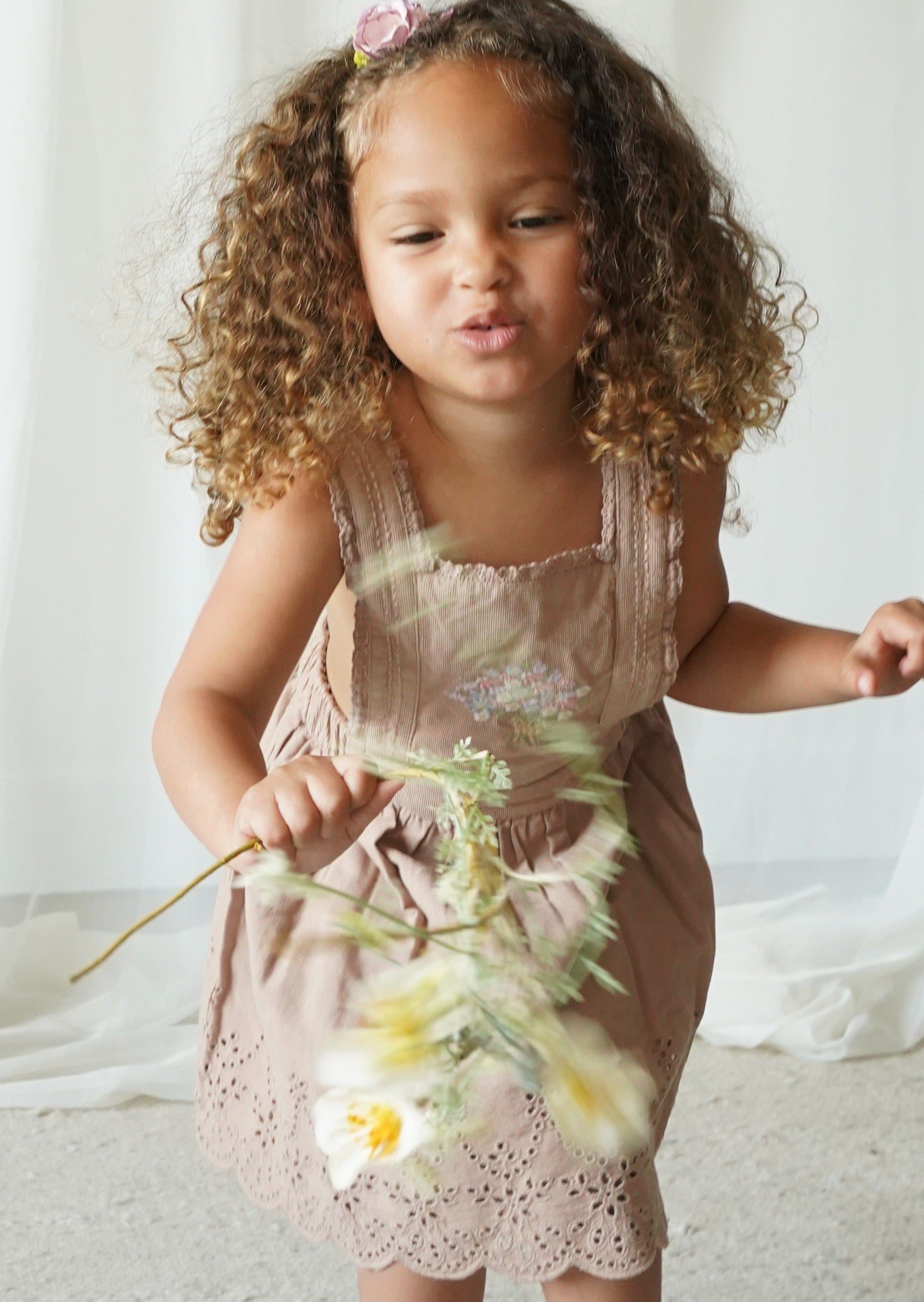 La Petit Lapin Elea | Corduroy Cotton Anglaise Dress | Wistful Mauve | Playroom Avenue