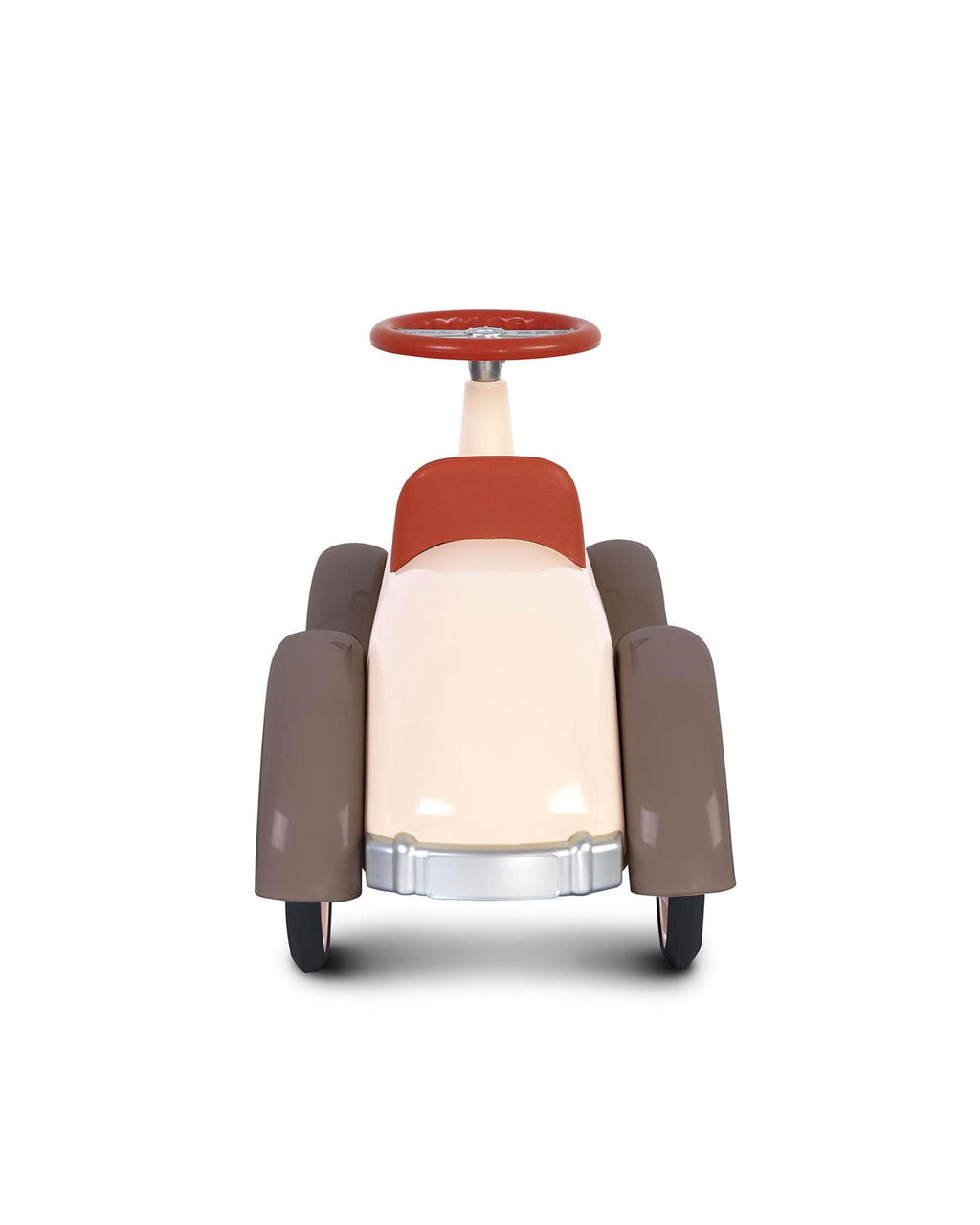 Cream  vintage style baghera ride-on speedster on a white background
