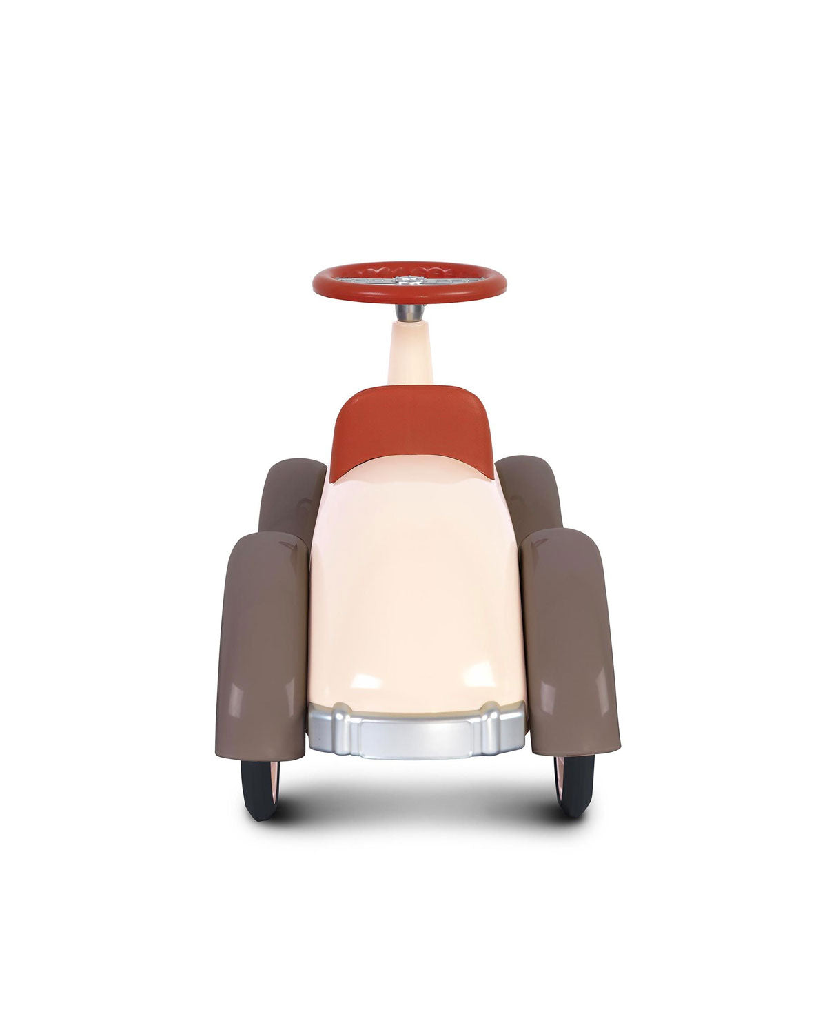 Cream  vintage style baghera ride-on speedster on a white background
