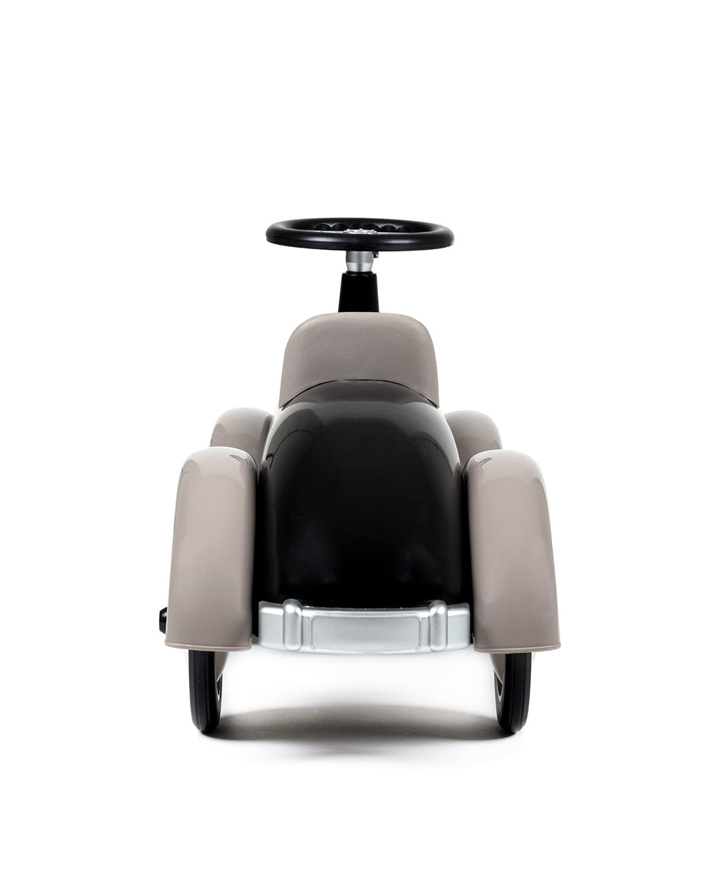 Toy car with steering wheel on a white background