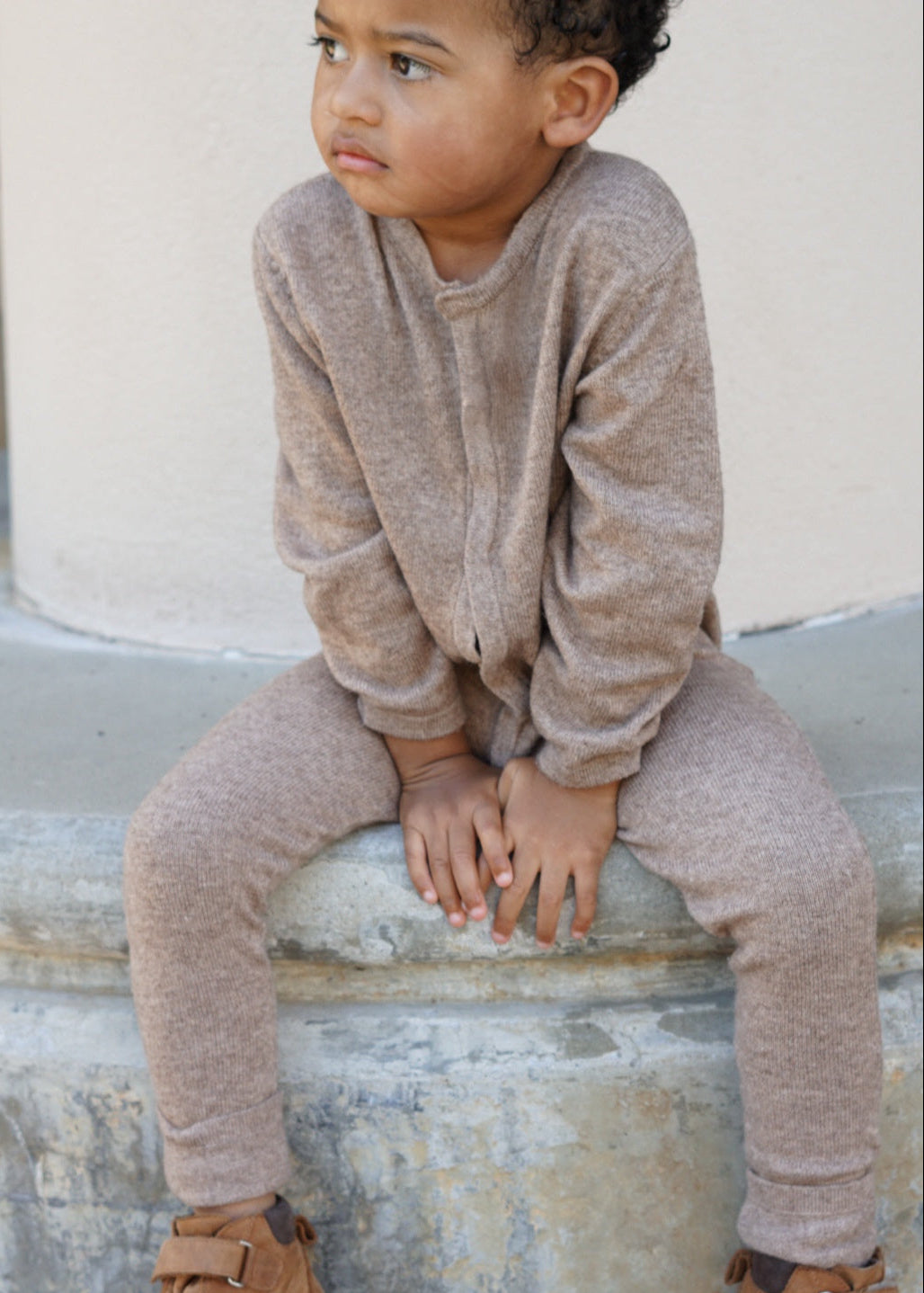 Le Petit Lapin Thermal Merino Romper | Brown Melange | Playroom Avenue
