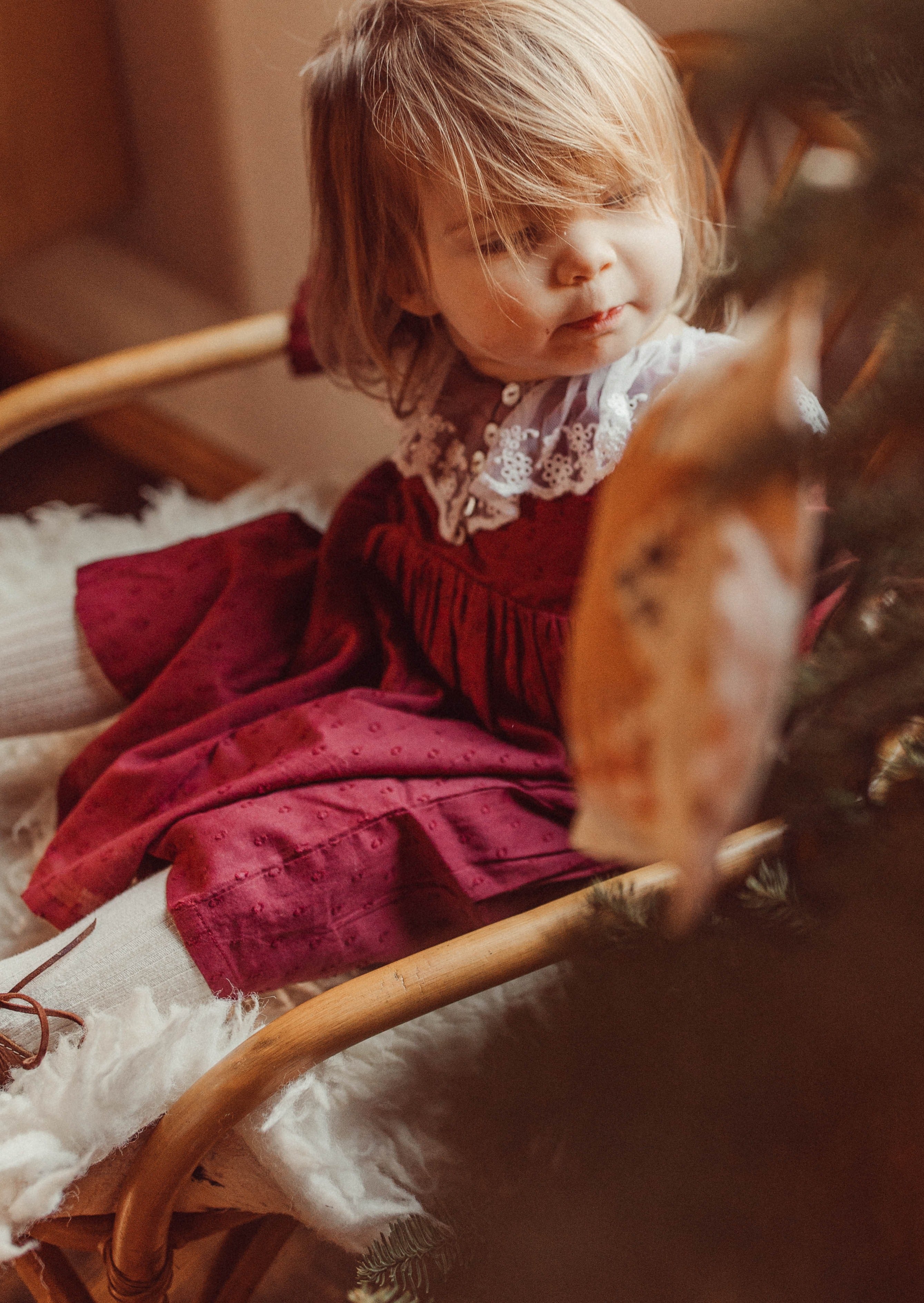 La Petit Lapin Harper | Swiss Dot Cotton Lace Dress | Merlot | Playroom Avenue