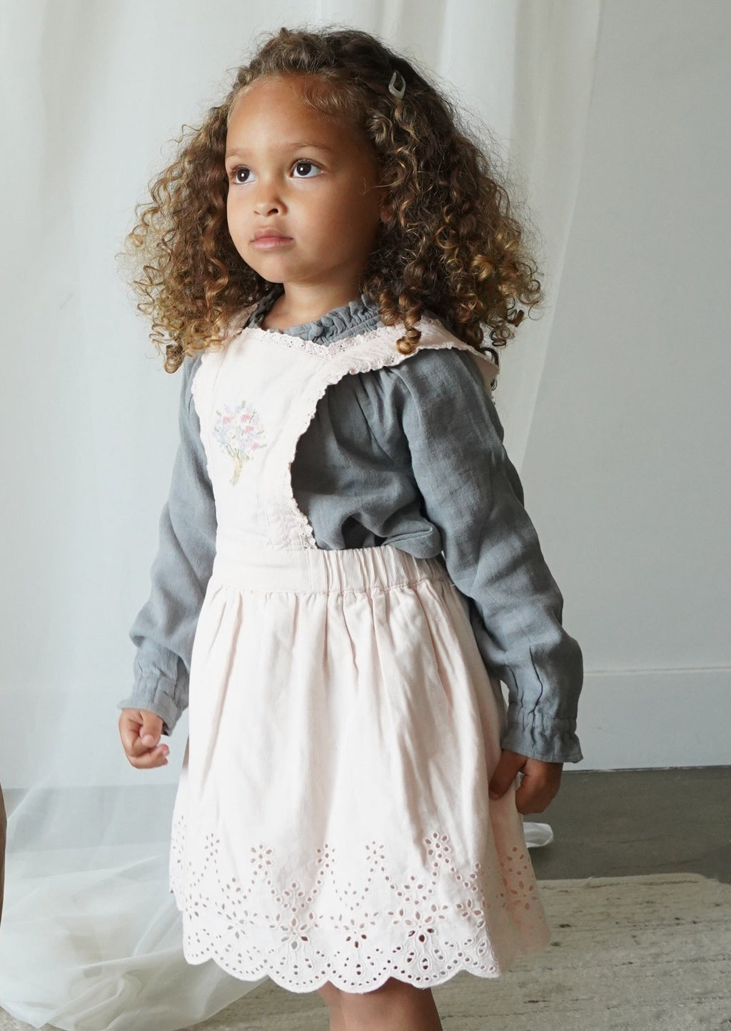 La Petit Lapin Elea | Corduroy Cotton Anglaise Dress | Primrose | Playroom Avenue