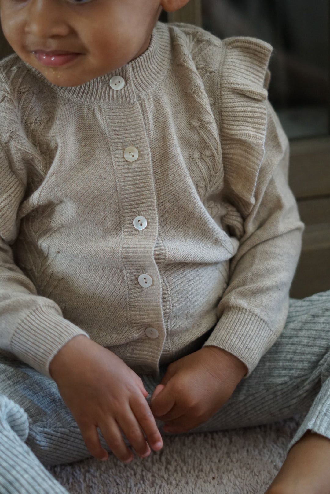 La Petit Lapin Cashmere Frill Applique Cardigan | Ecru | Playroom Avenue