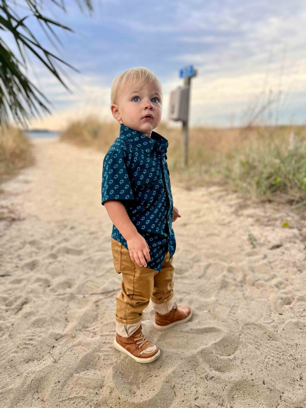 Keep the Littles Wild Fishing shirt button up- blue fish | Playroom Avenue