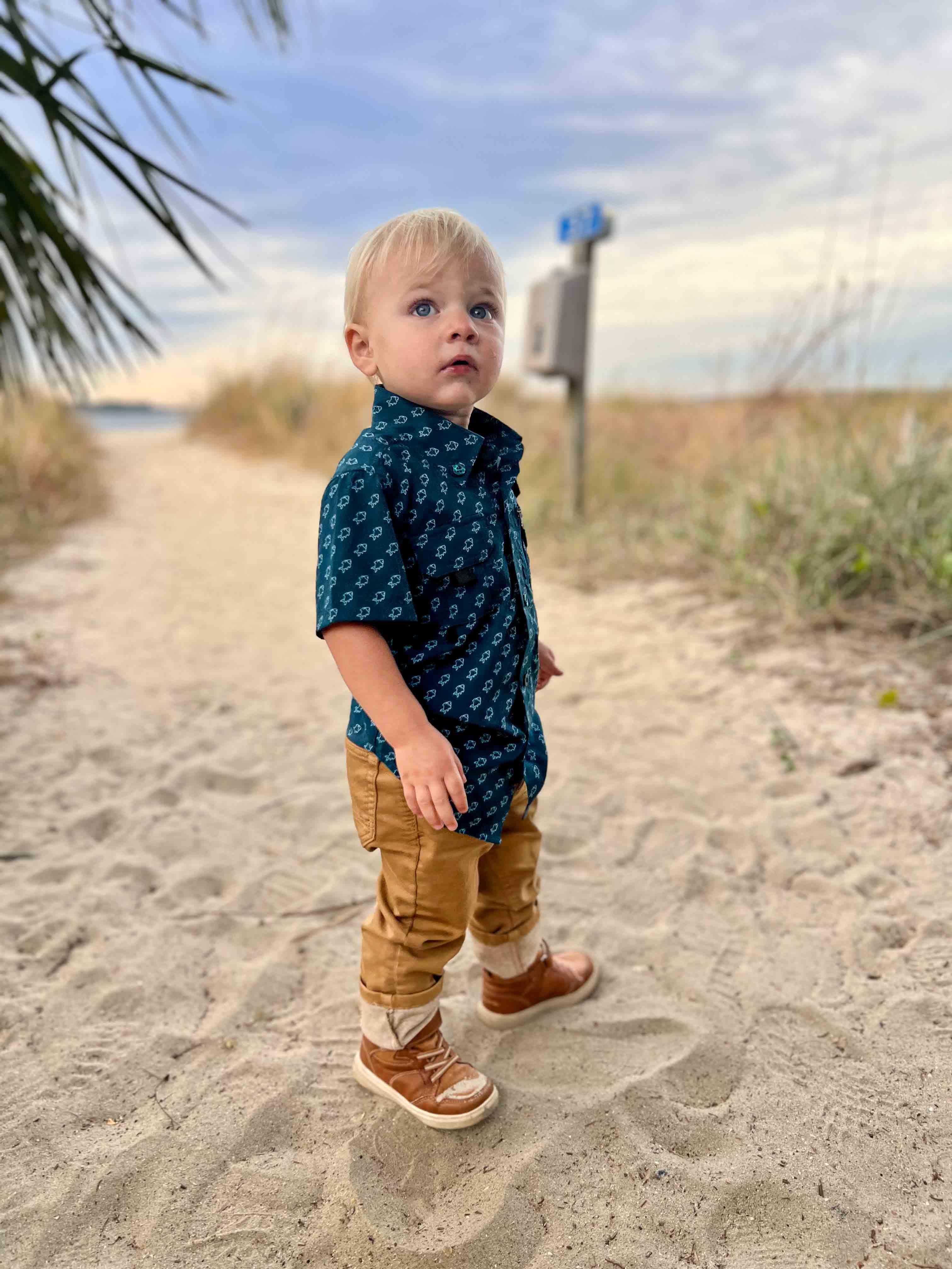 Keep the Littles Wild Fishing shirt button up- blue fish | Playroom Avenue