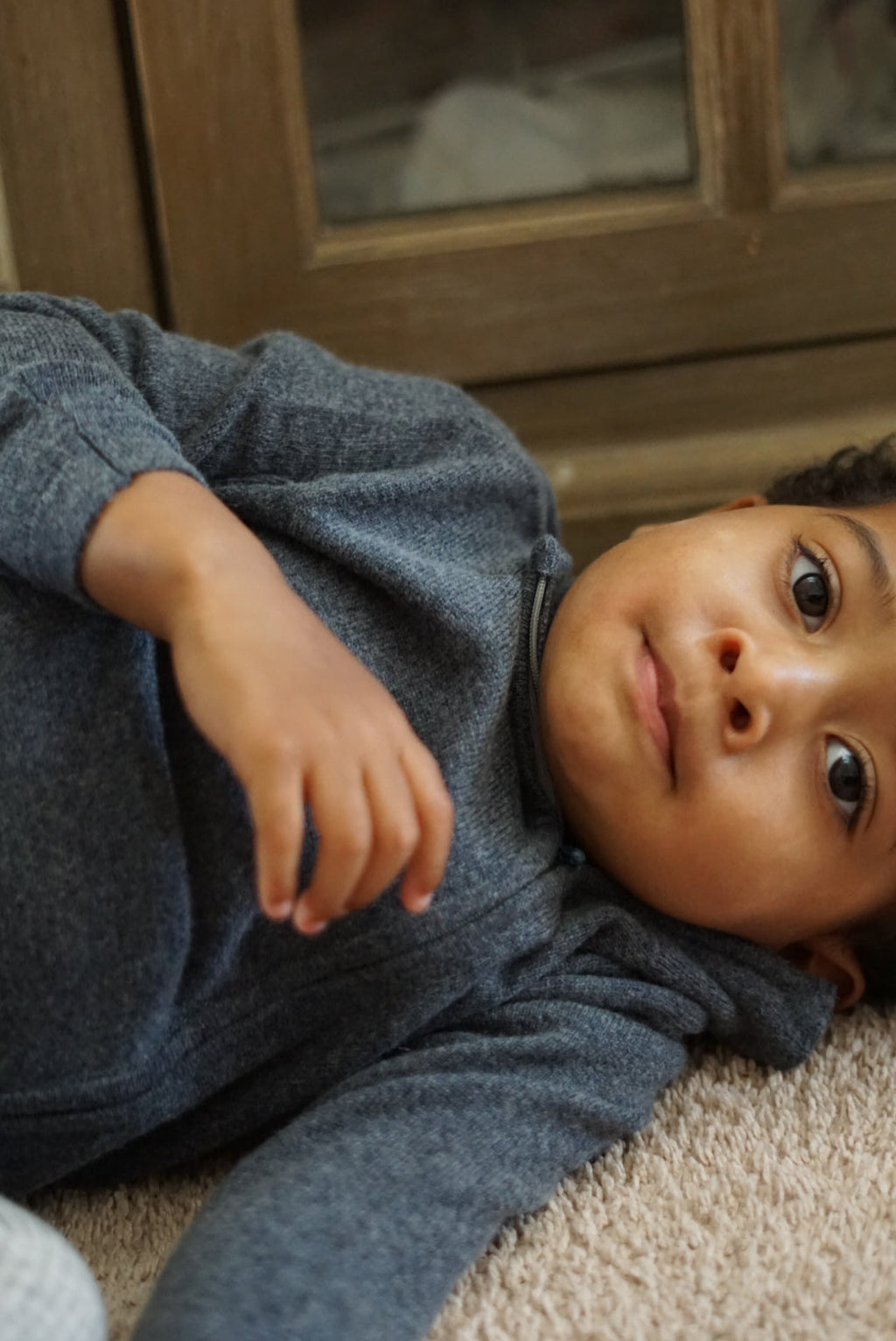 La Petit Lapin Cashmere & Merino Wool Zip Knit Cardigan | Dark Gray Melange | Playroom Avenue