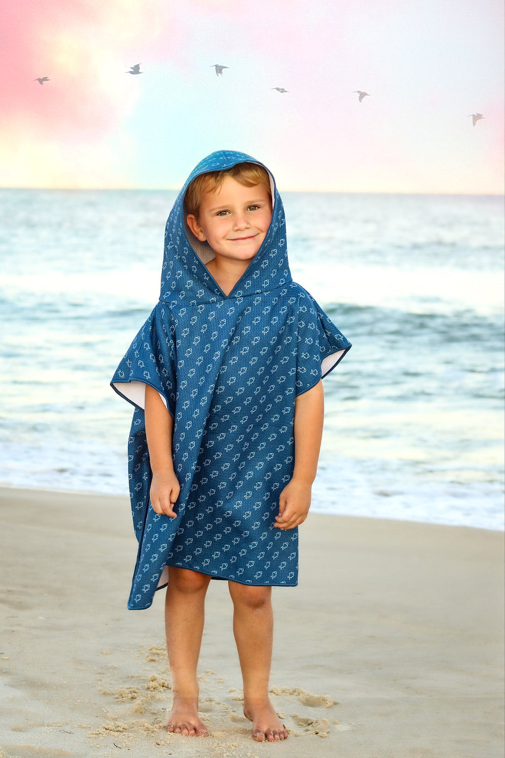 Keep the Littles Wild Microfiber blue fish waffle wearable towel | Playroom Avenue