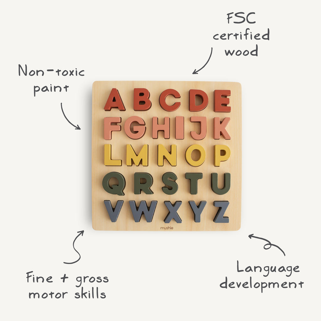 Mushie Wooden Alphabet Puzzle | Playroom Avenue