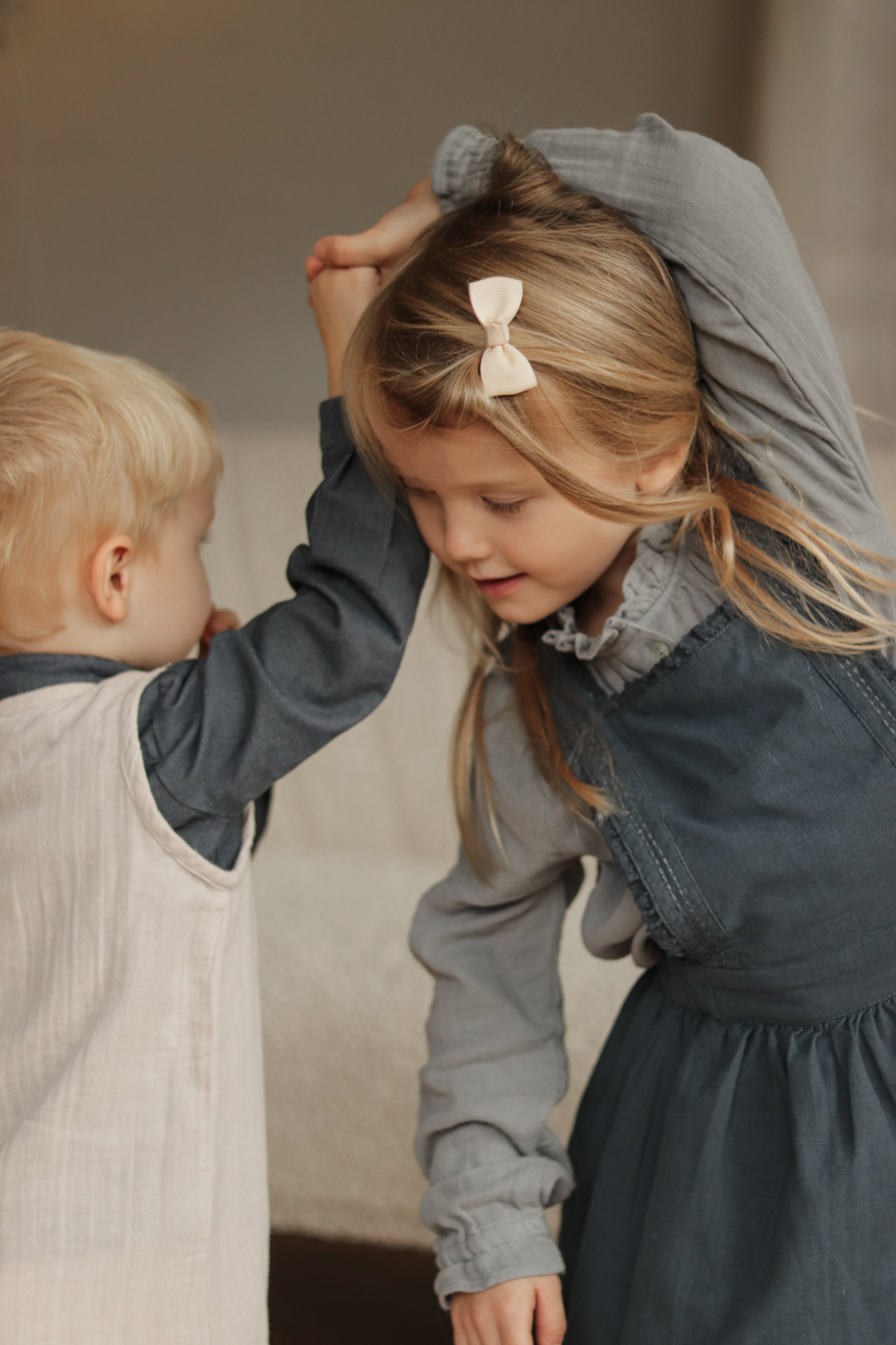 La Petit Lapin Elea | Corduroy Cotton Anglaise Dress | Vintage Blue | Playroom Avenue
