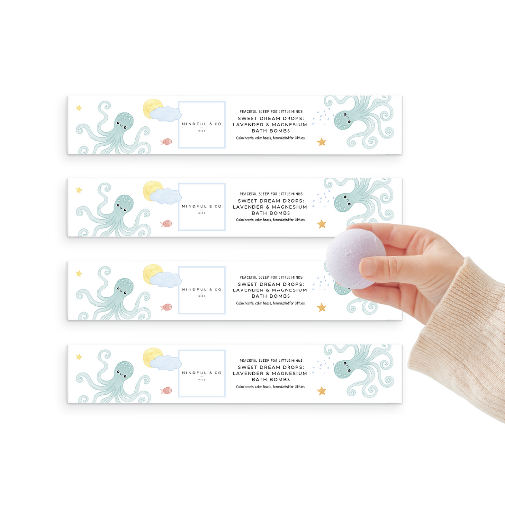 Mindful And Co Sweet Dream Drops: Lavender & Magnesium Bath Bombs 4x Pack (Bundle & Save!) | Playroom Avenue