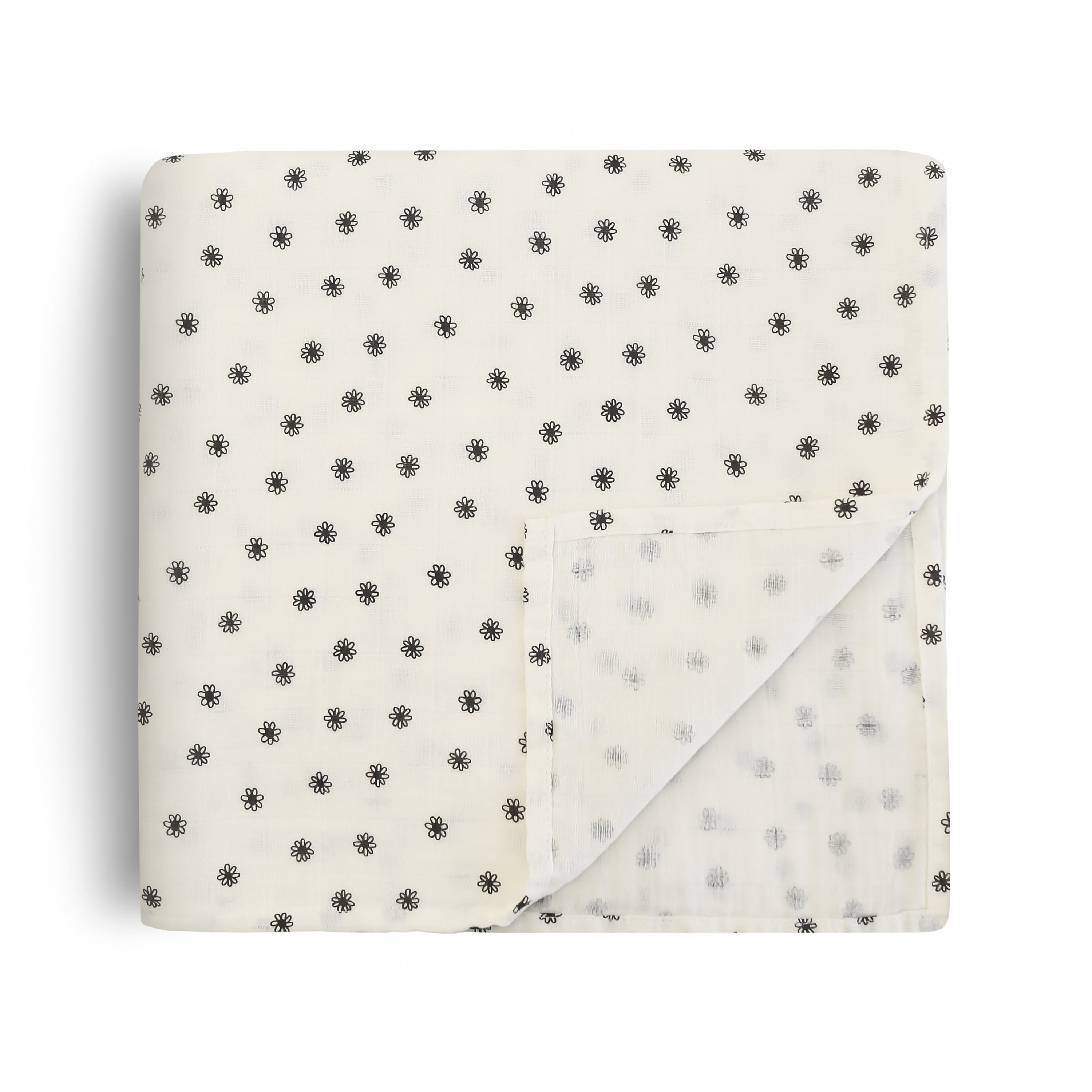 Mushie Organic Cotton Muslin Swaddle Blanket Black Daisy | Playroom Avenue