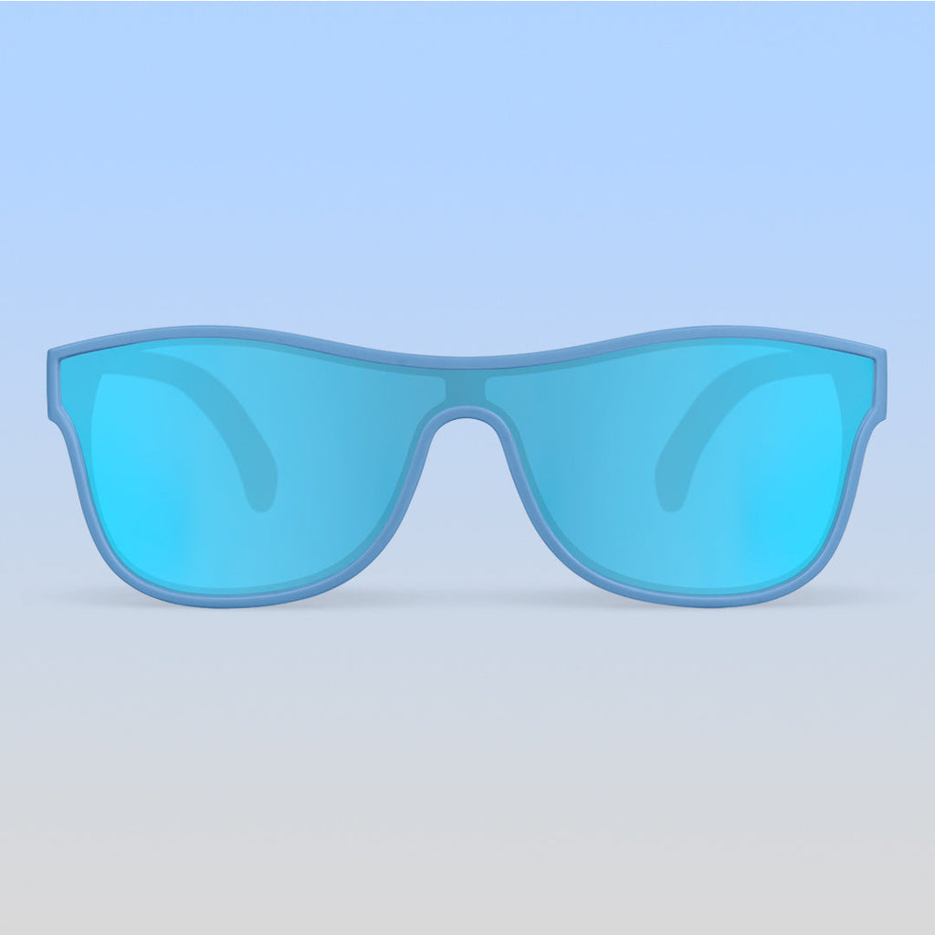 ro•sham•bo eyewear Skywalker Shield | Teen-Adult Mirrored Blue Lens Cloudy Blue Frame | Playroom Avenue