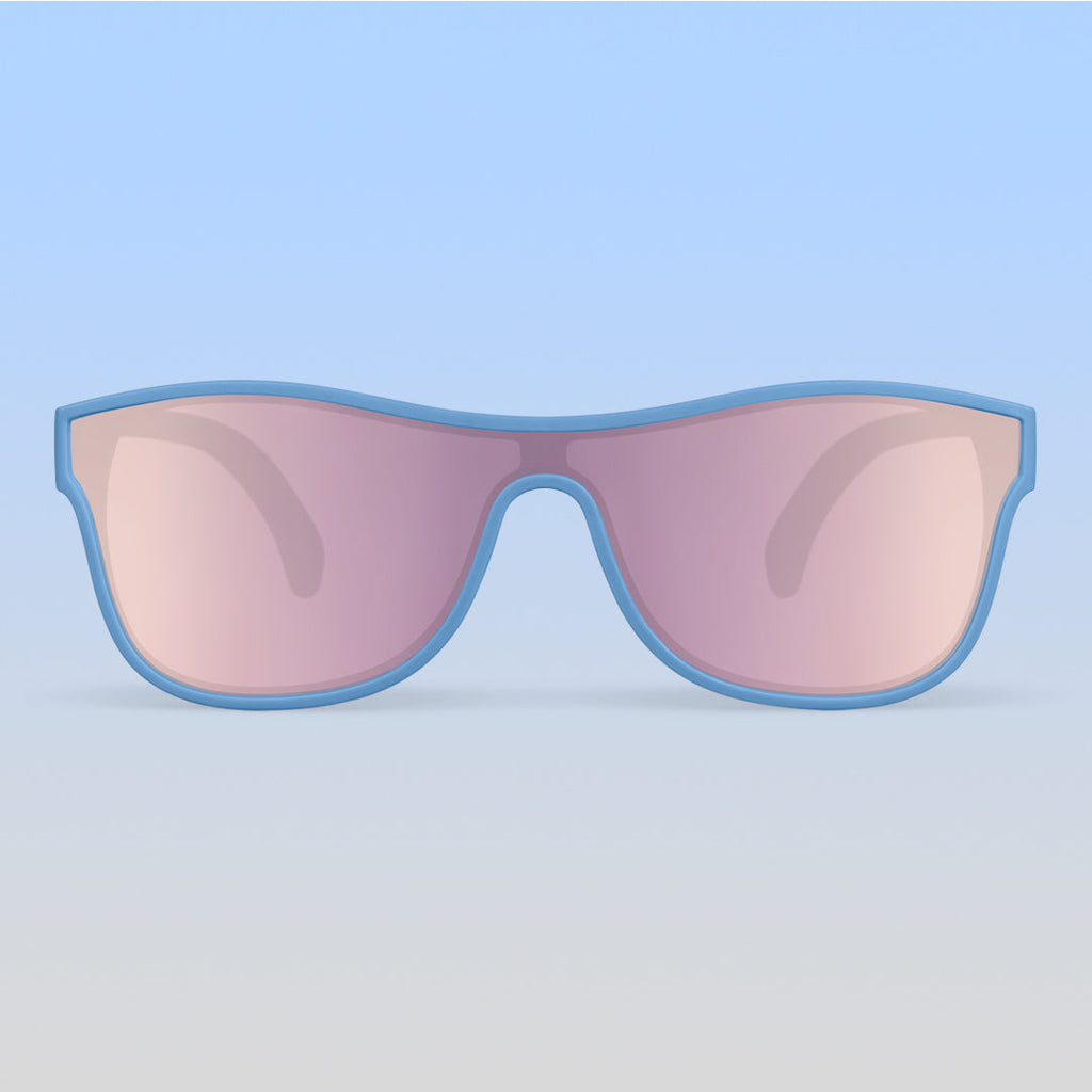 ro•sham•bo eyewear Skywalker Shield | Teen-Adult Mirrored Rose Gold Lens Cloudy Blue Frame | Playroom Avenue