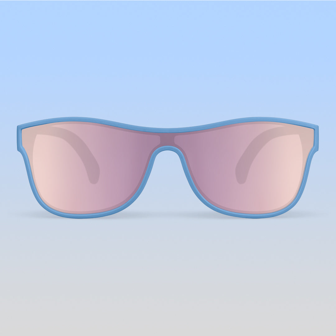 ro•sham•bo eyewear Skywalker Shield | Teen-Adult Mirrored Rose Gold Lens Cloudy Blue Frame | Playroom Avenue