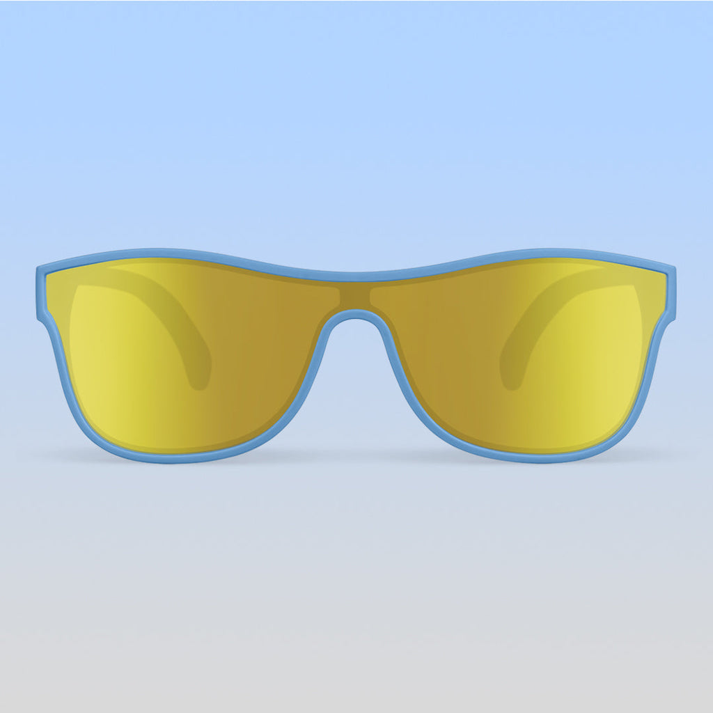 ro•sham•bo eyewear Skywalker Shield | Teen-Adult Mirrored Yellow Lens Cloudy Blue Frame | Playroom Avenue