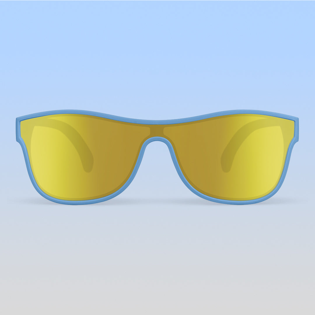 ro•sham•bo eyewear Skywalker Shield | Teen-Adult Mirrored Yellow Lens Cloudy Blue Frame | Playroom Avenue