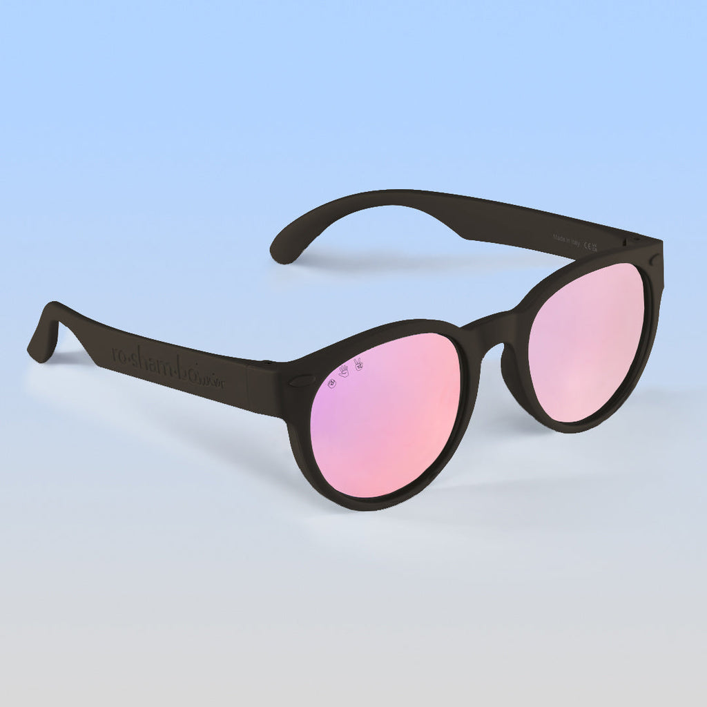 ro•sham•bo Bueller Rounds | Toddler Polarized Mirrored (Rose Gold) Lens Black Frame | Playroom Avenue