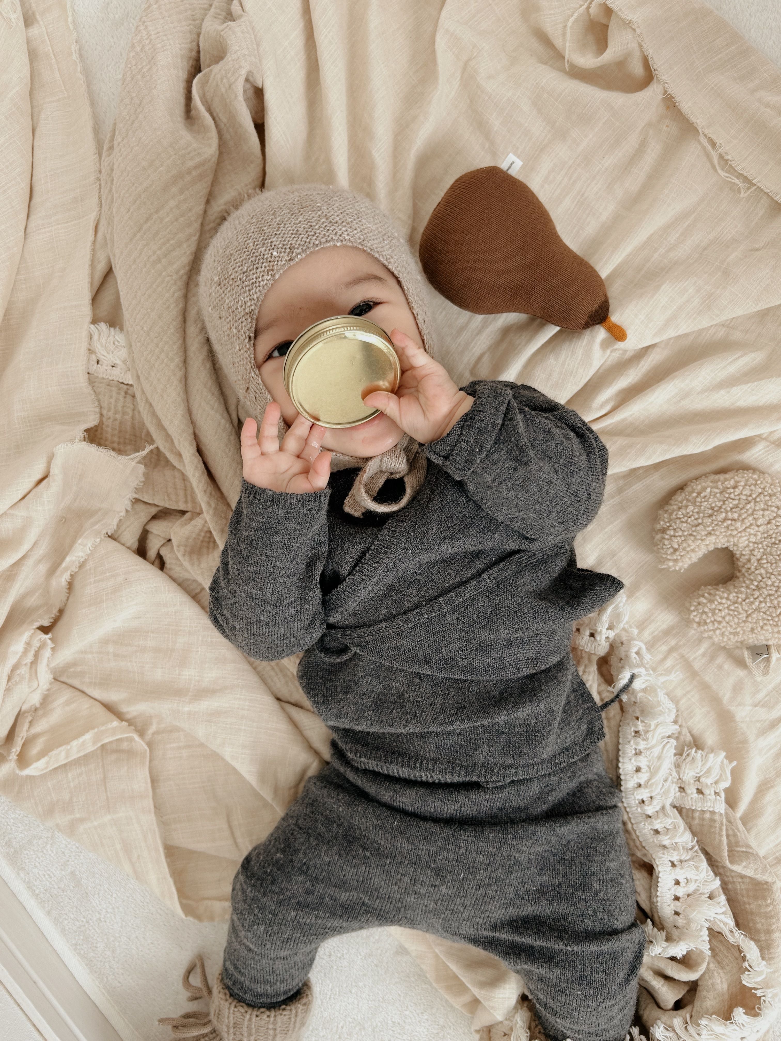 La Petit Lapin Cashmere Wrap Cardigan | Dark Gray Melange | Playroom Avenue