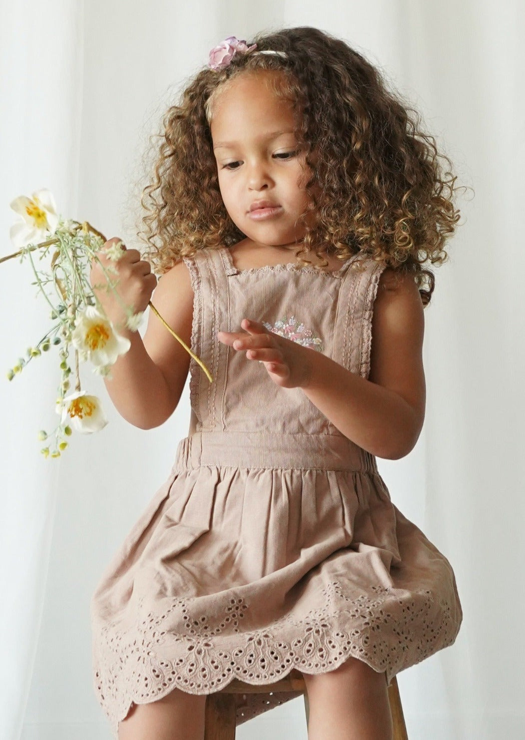 La Petit Lapin Elea | Corduroy Cotton Anglaise Dress | Wistful Mauve | Playroom Avenue