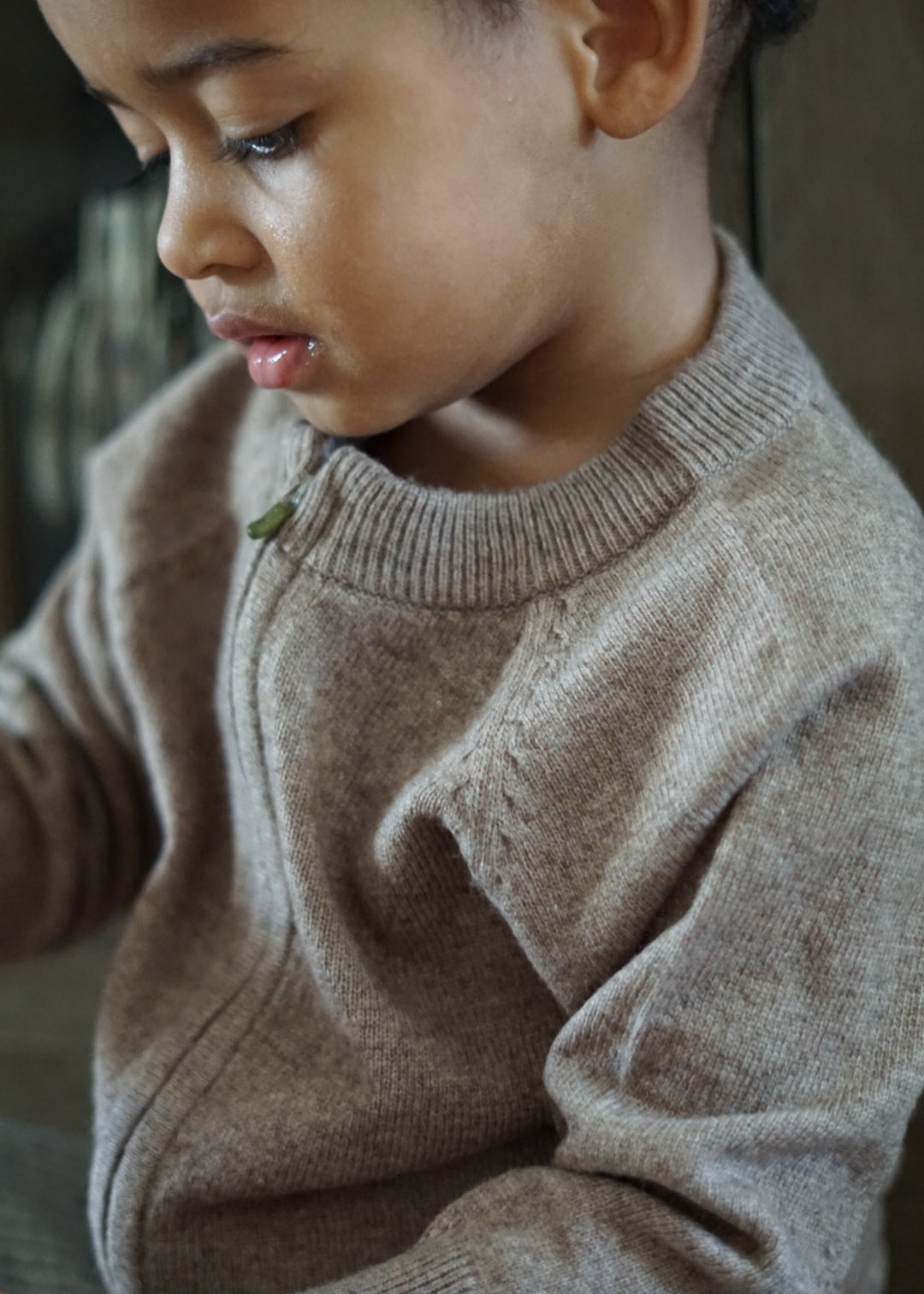 La Petit Lapin Cashmere & Merino Wool Zip Cardigan | Beige Melange | Playroom Avenue