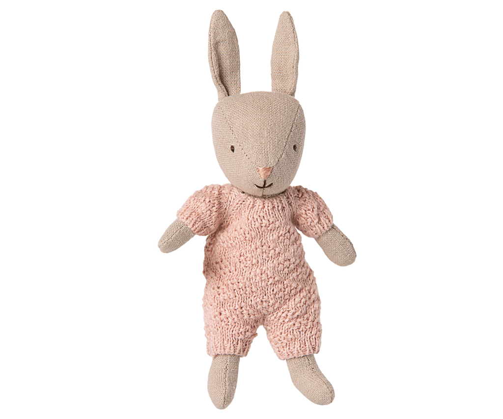 Maileg Rabbit, Micro - Sand - Rose knitted suit | Playroom Avenue